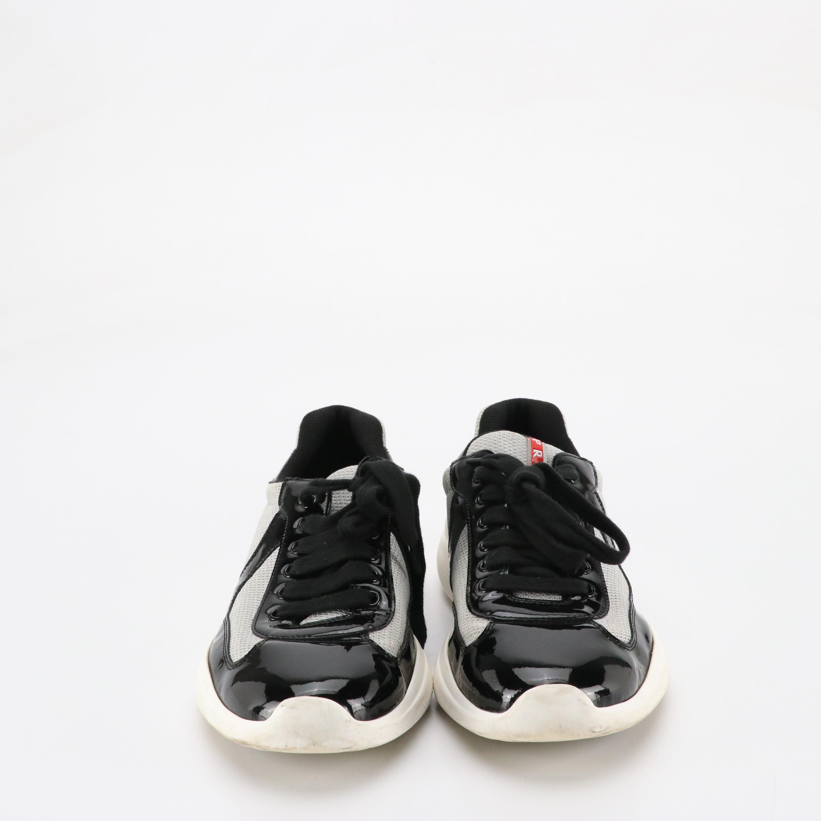 Prada America's Cup Low-Top Sneakers in Patent Leather & Nylon Mesh, With Box