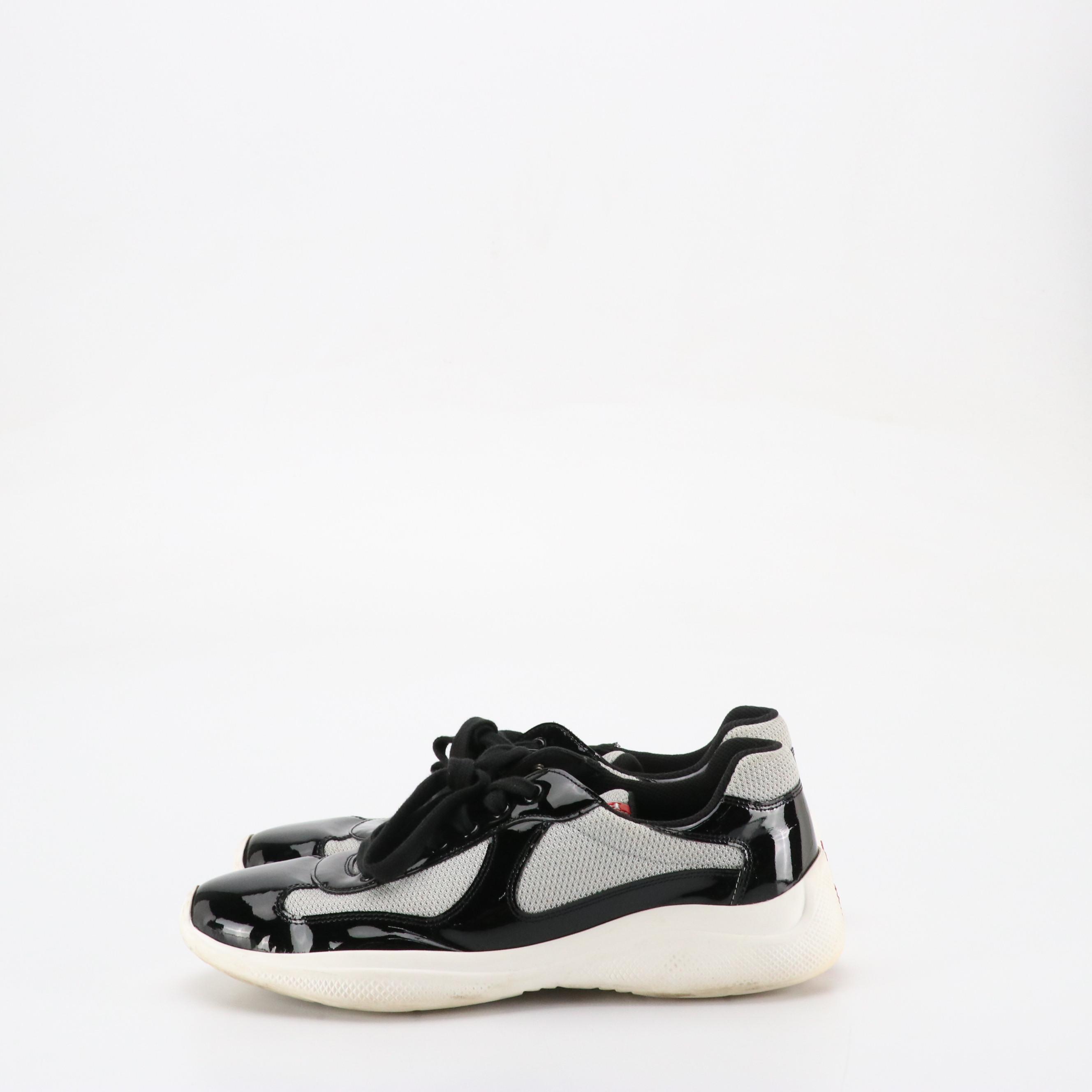 Prada America's Cup Low-Top Sneakers in Patent Leather & Nylon Mesh, With Box