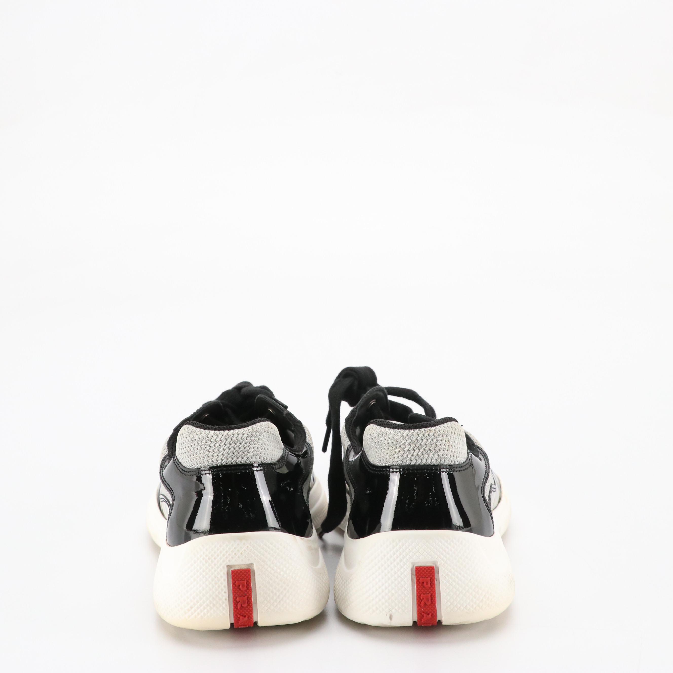 Prada America's Cup Low-Top Sneakers in Patent Leather & Nylon Mesh, With Box