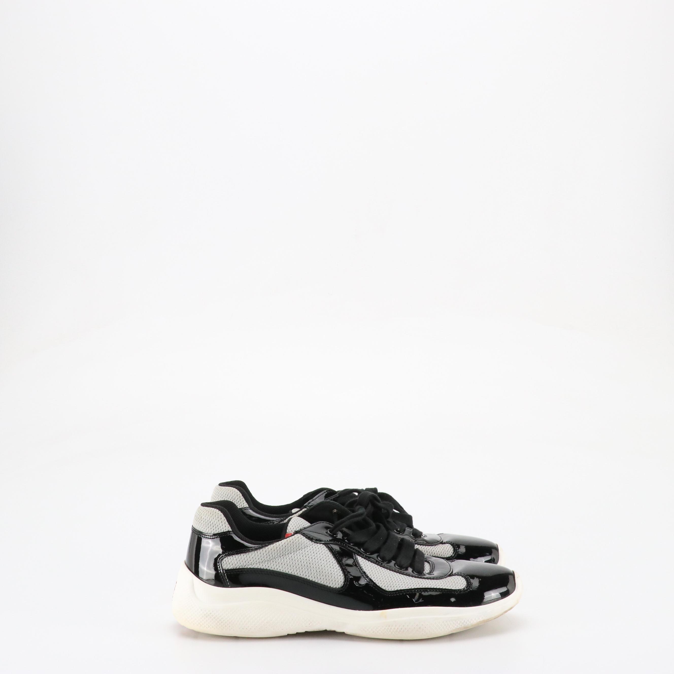 Prada America's Cup Low-Top Sneakers in Patent Leather & Nylon Mesh, With Box