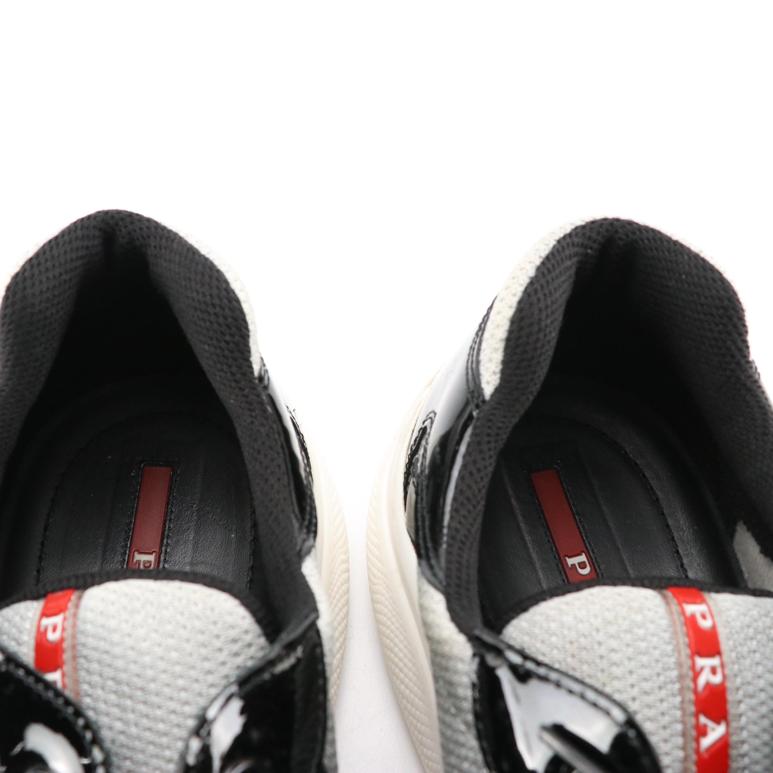 Prada America's Cup Low-Top Sneakers in Patent Leather & Nylon Mesh, With Box