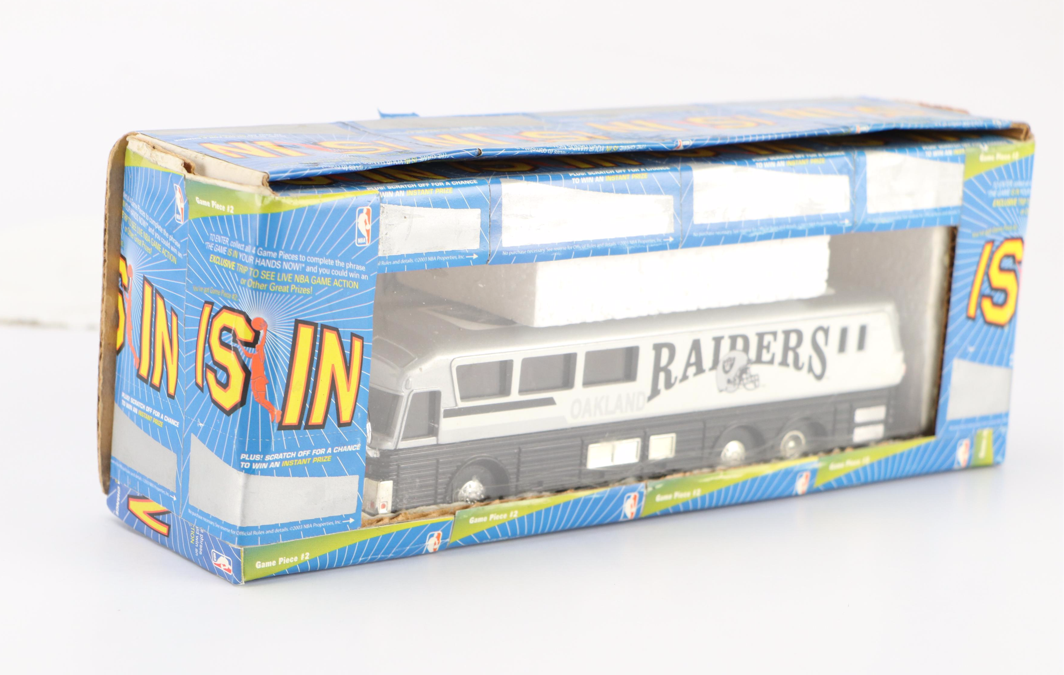Shop Rite, Exxon, and Oakland Raiders Toy Semi Trucks and Bus