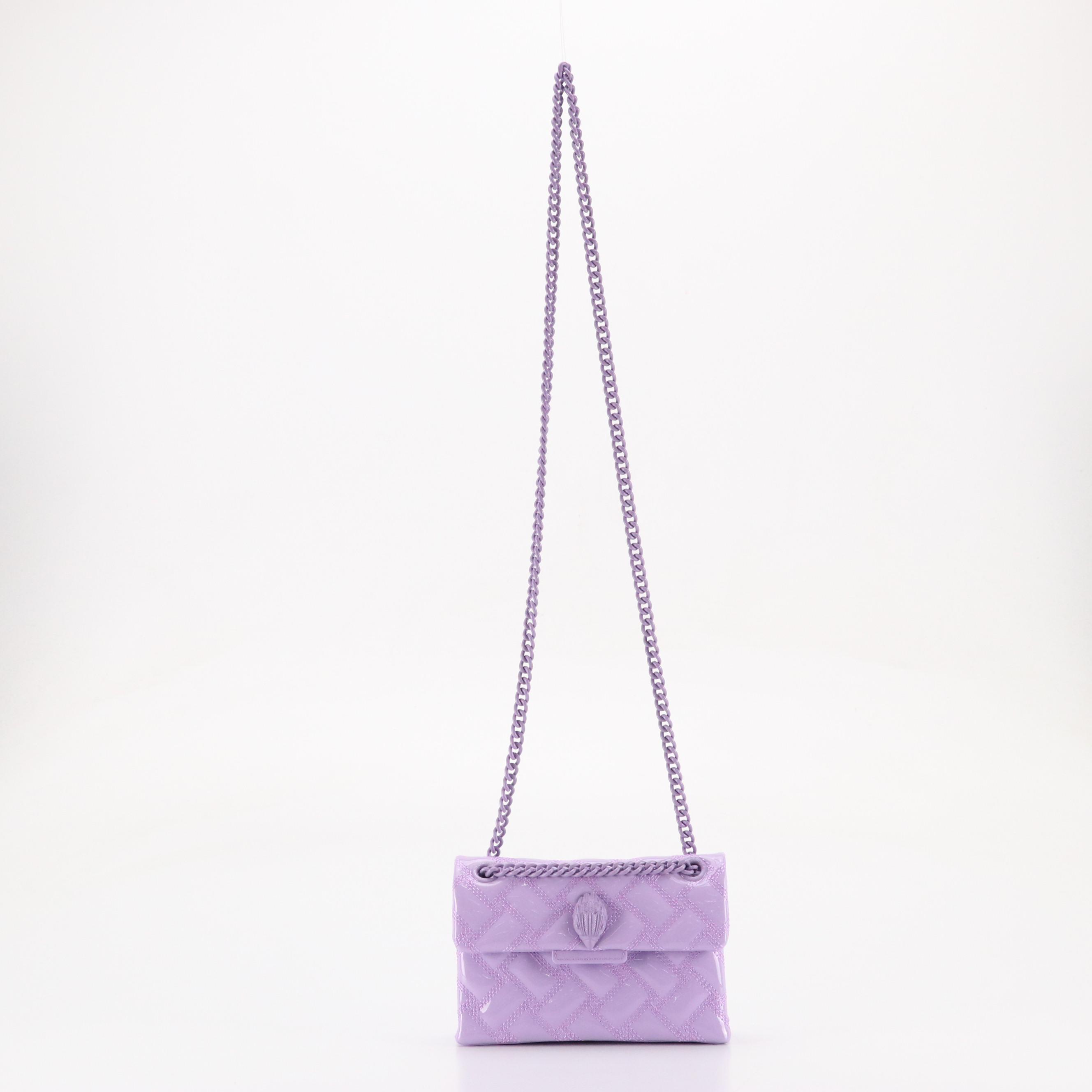 Kurt Geiger "Mini Kensington Drench" Chain Strap Bag in Lilac Patent Leather