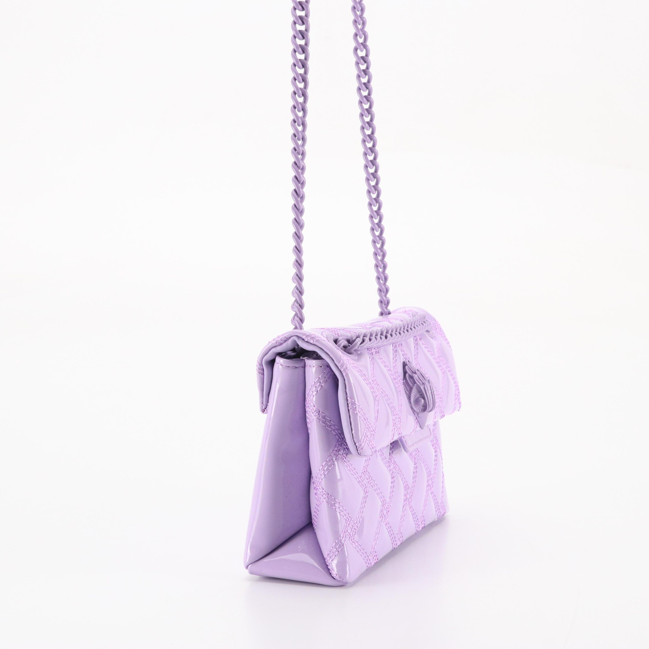 Kurt Geiger "Mini Kensington Drench" Chain Strap Bag in Lilac Patent Leather