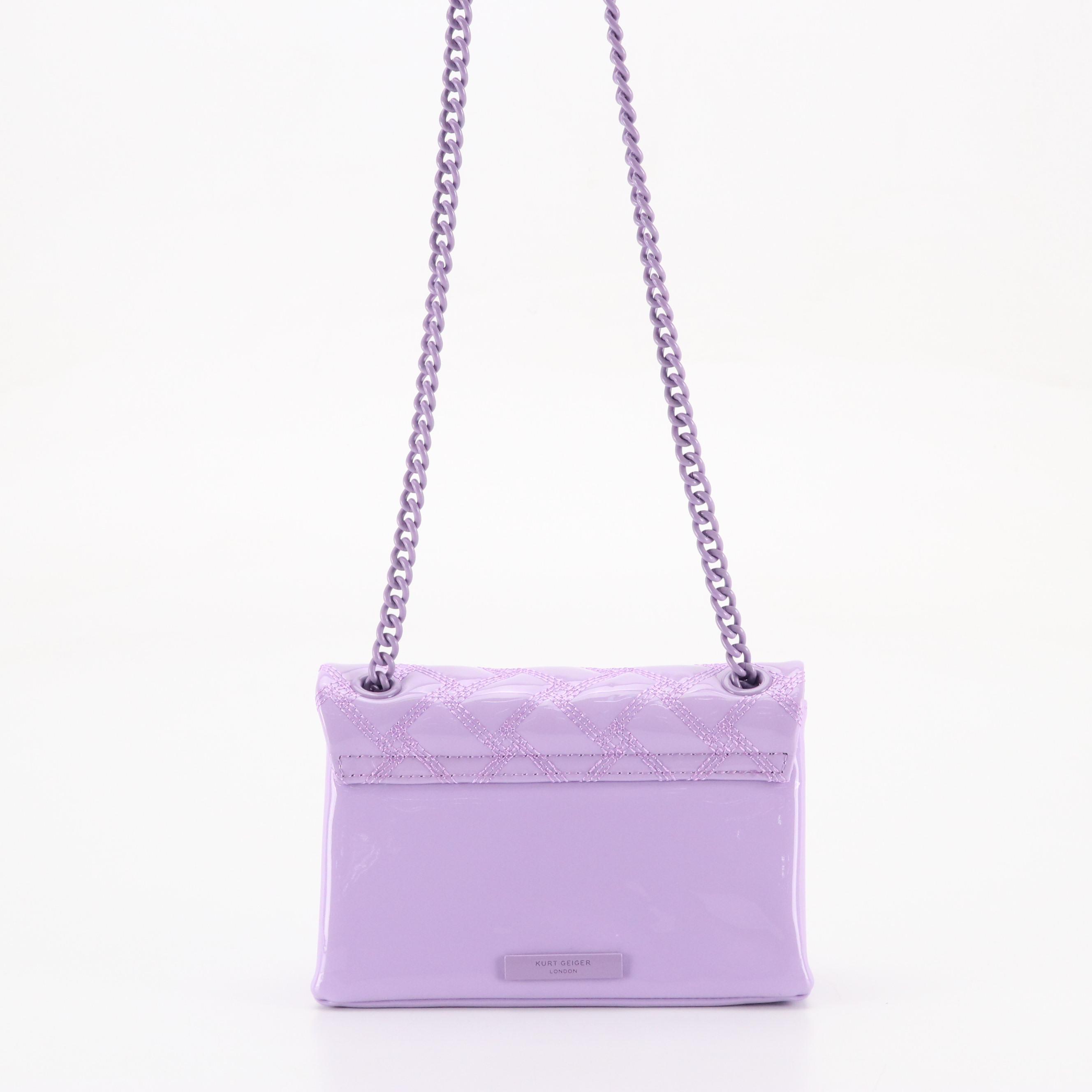 Kurt Geiger "Mini Kensington Drench" Chain Strap Bag in Lilac Patent Leather