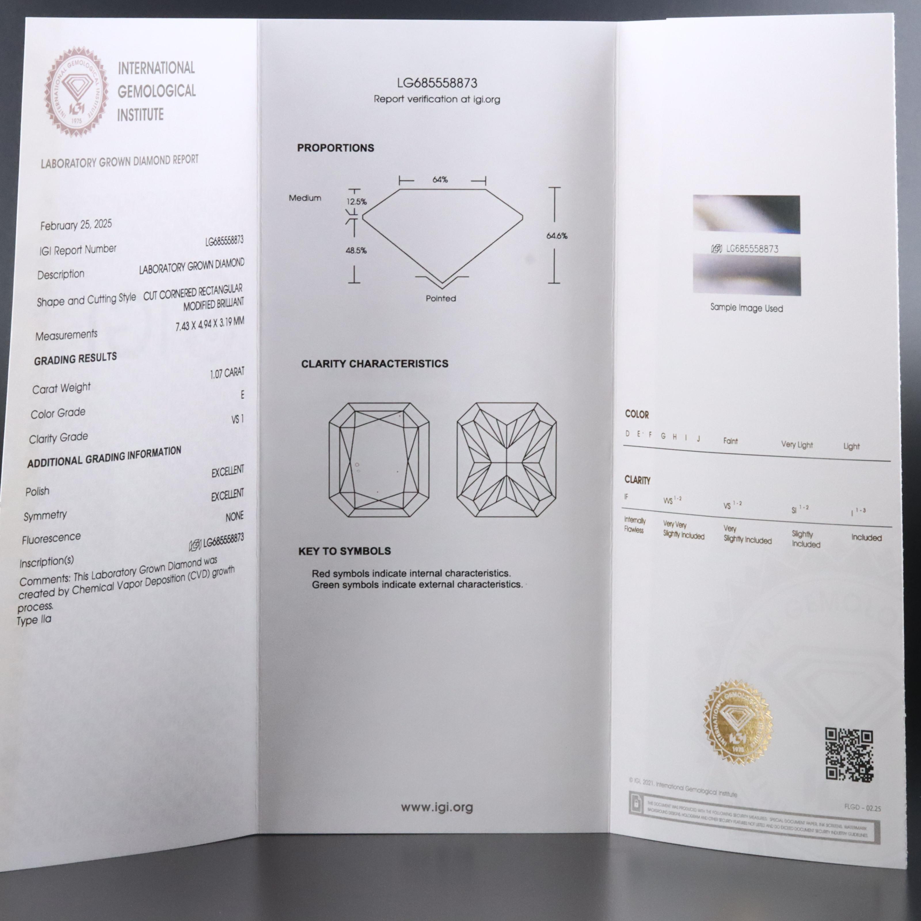 14K 1.07 CT Lab Grown Diamond Solitaire Ring with IGI Report