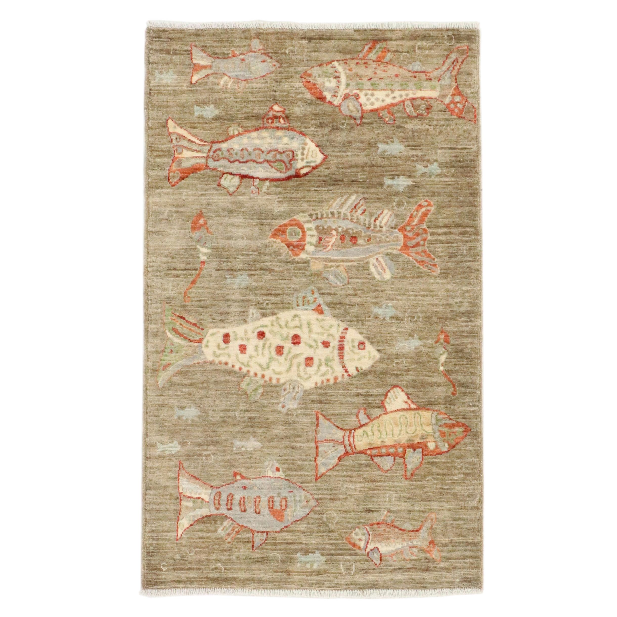 2'11 x 4'11 Hand-Knotted Nepal Contemporary Pictorial Accent Rug