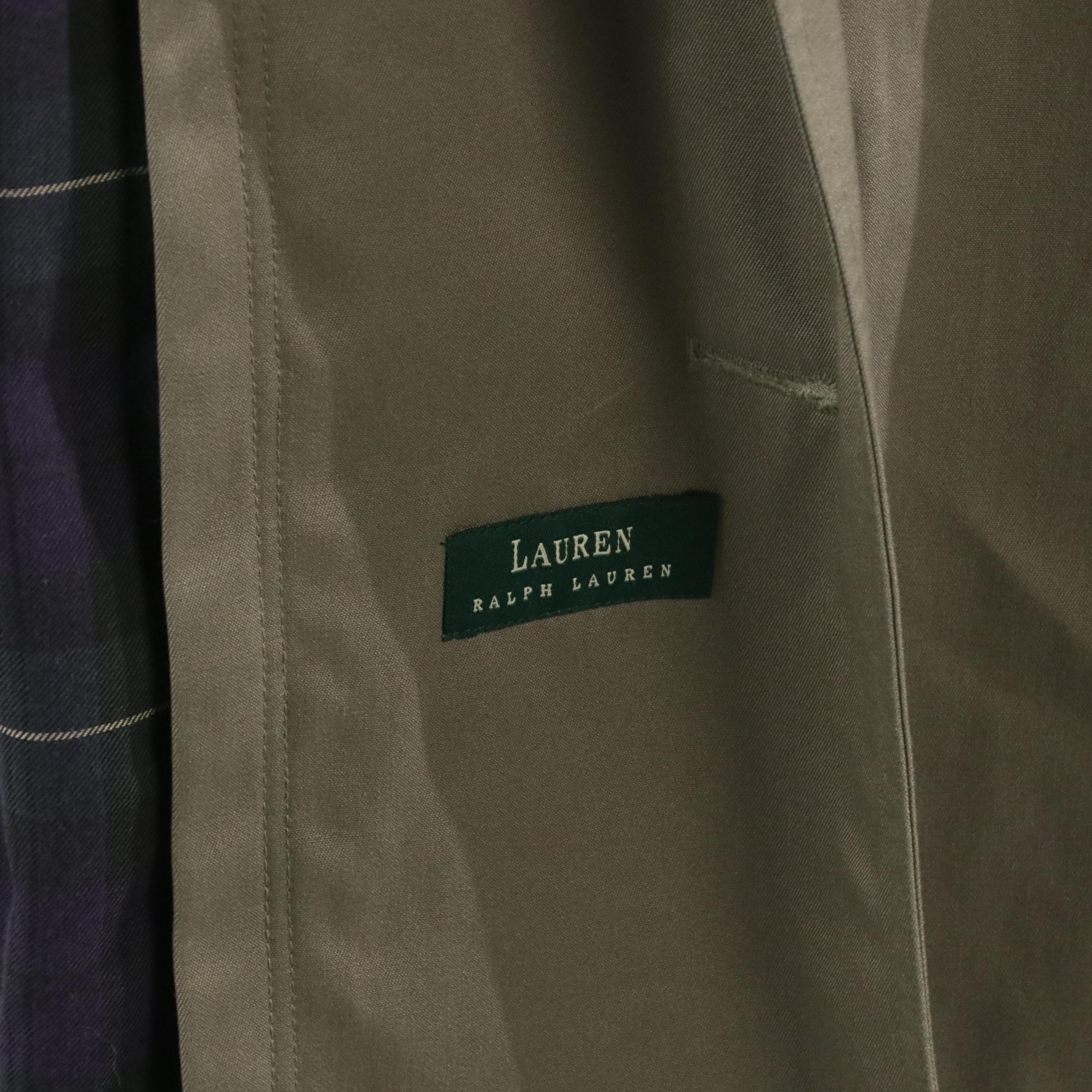 Men's Lauren Ralph Lauren Khaki Cotton Twill Trench Coat with Plaid Wool Lining