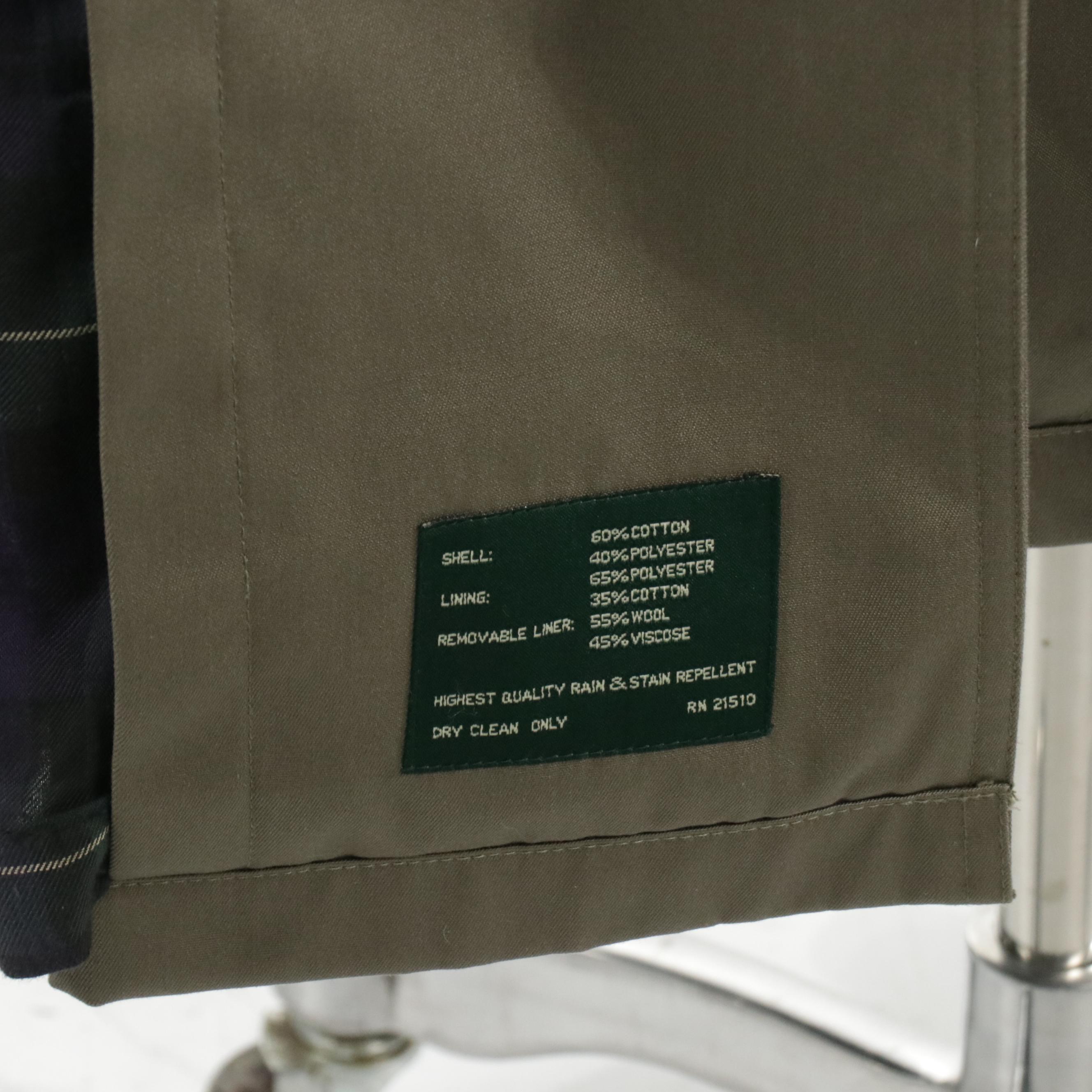 Men's Lauren Ralph Lauren Khaki Cotton Twill Trench Coat with Plaid Wool Lining