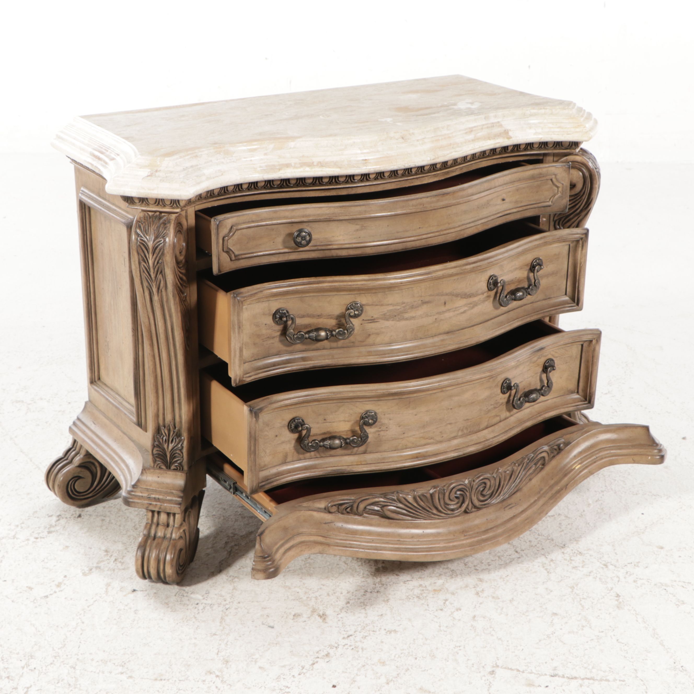 Pair of Michael Amini "Villa di Como" Marble Top Painted Wood Bachelor's Chests