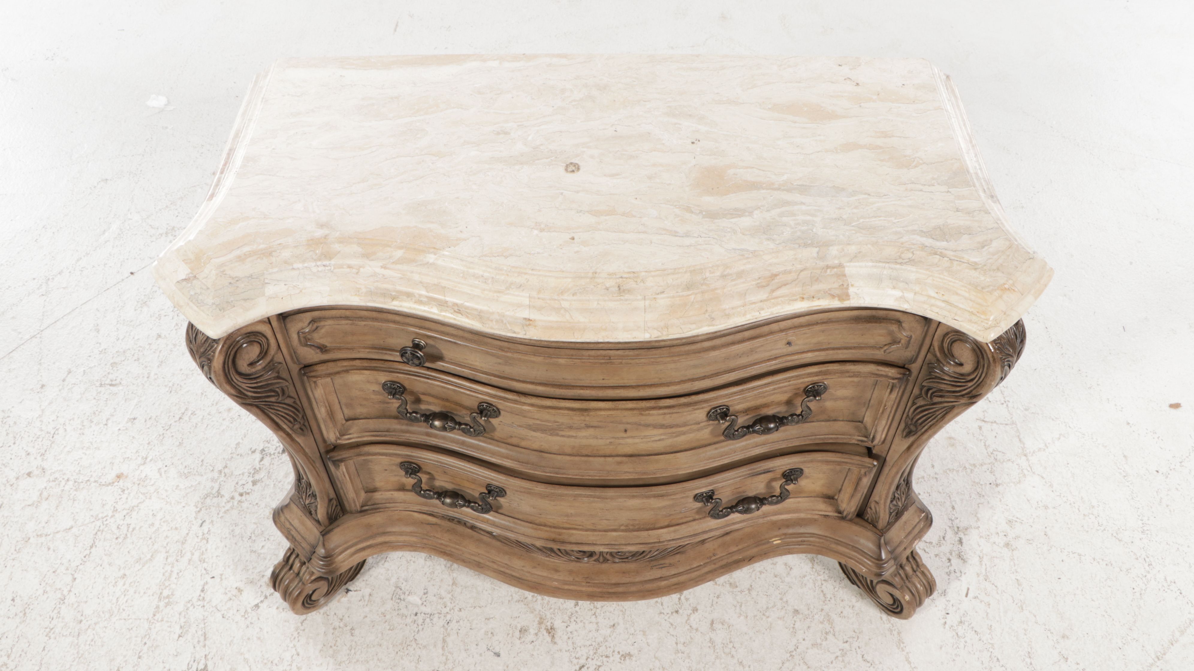 Pair of Michael Amini "Villa di Como" Marble Top Painted Wood Bachelor's Chests