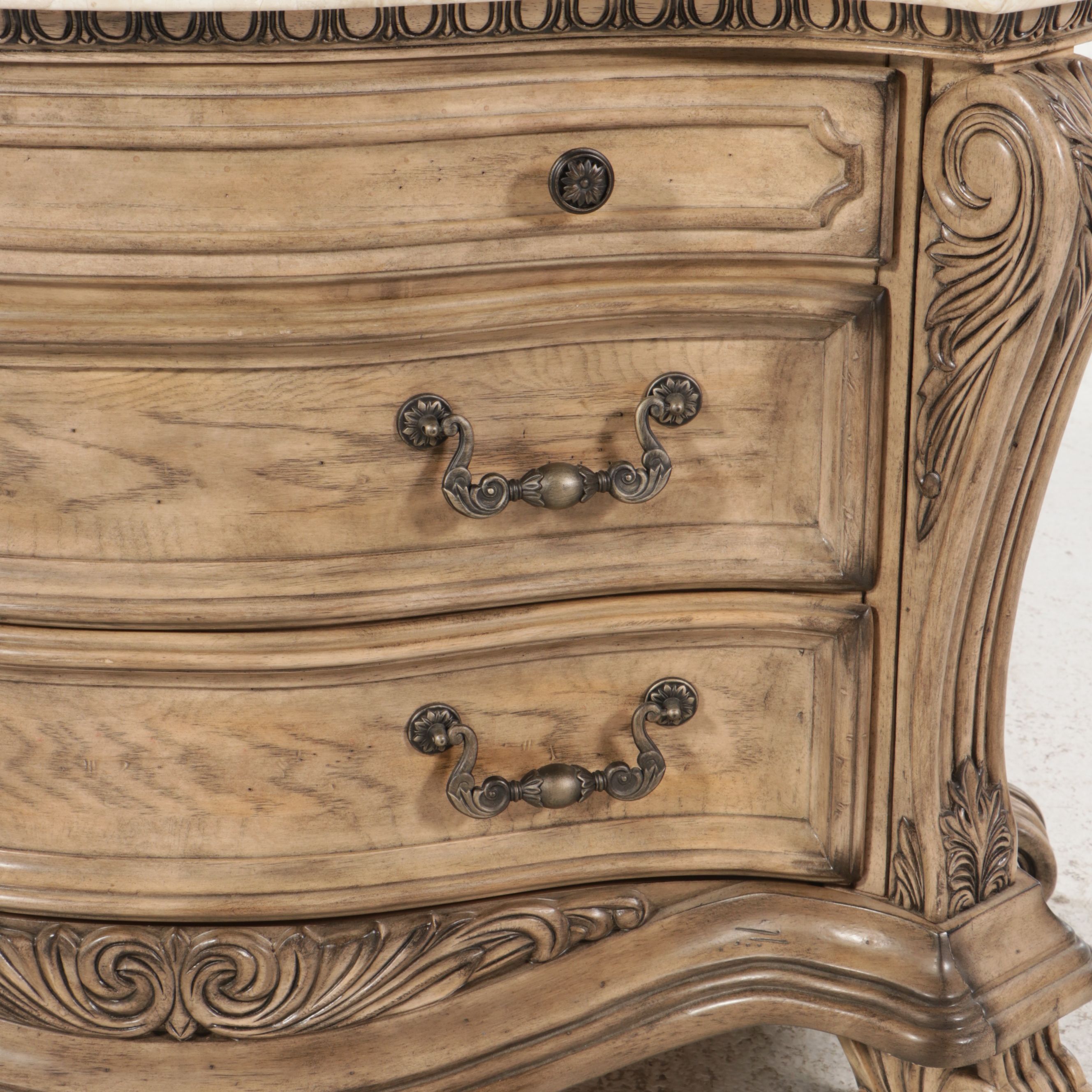 Pair of Michael Amini "Villa di Como" Marble Top Painted Wood Bachelor's Chests