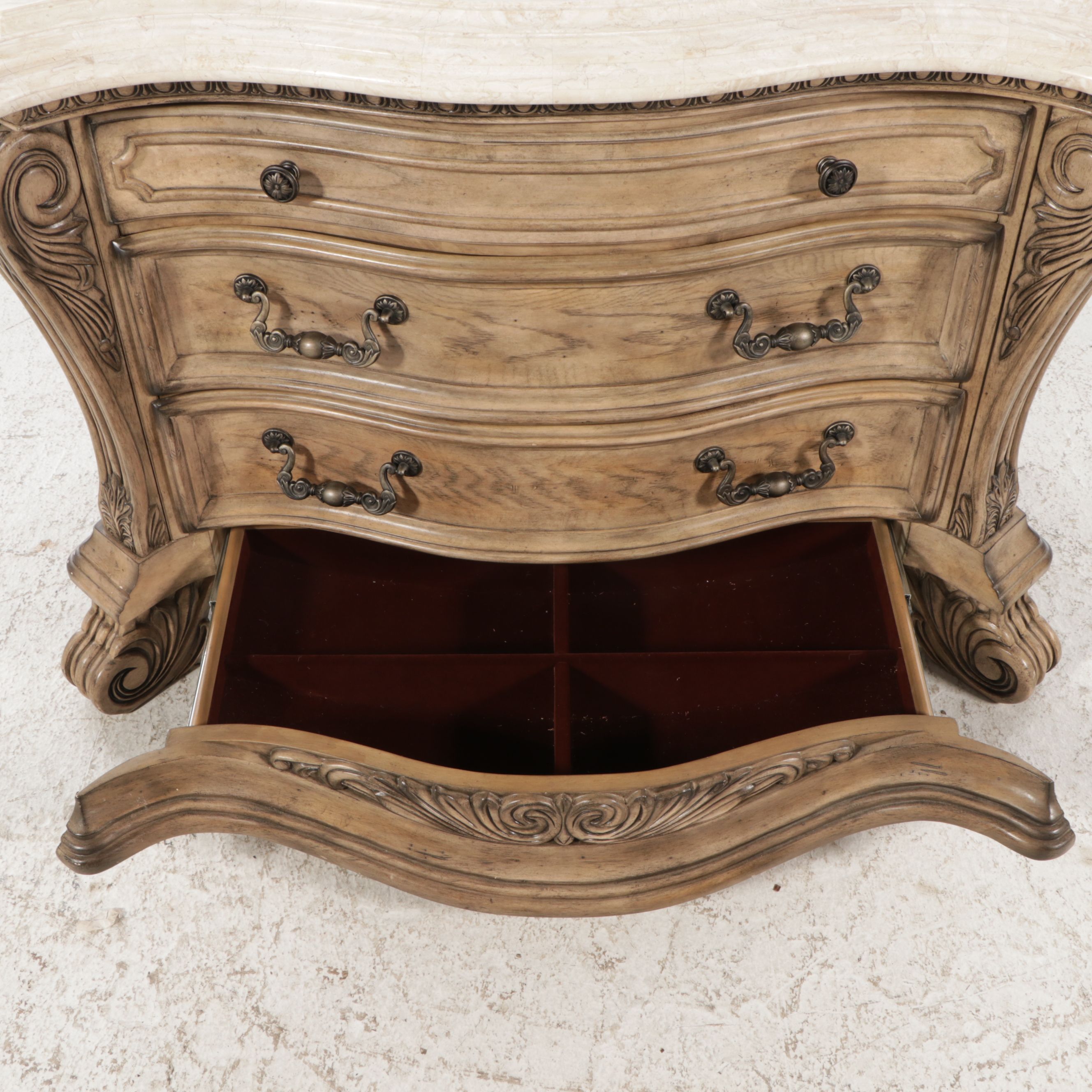 Pair of Michael Amini "Villa di Como" Marble Top Painted Wood Bachelor's Chests