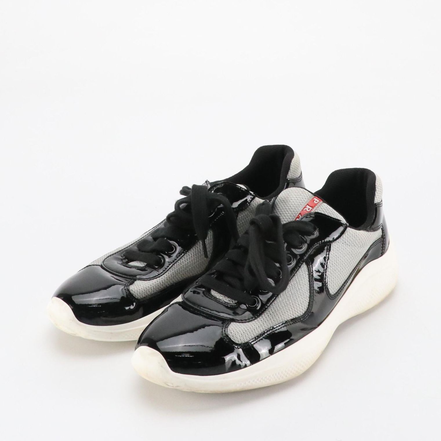 Prada America's Cup Low-Top Sneakers in Patent Leather & Nylon Mesh, With Box