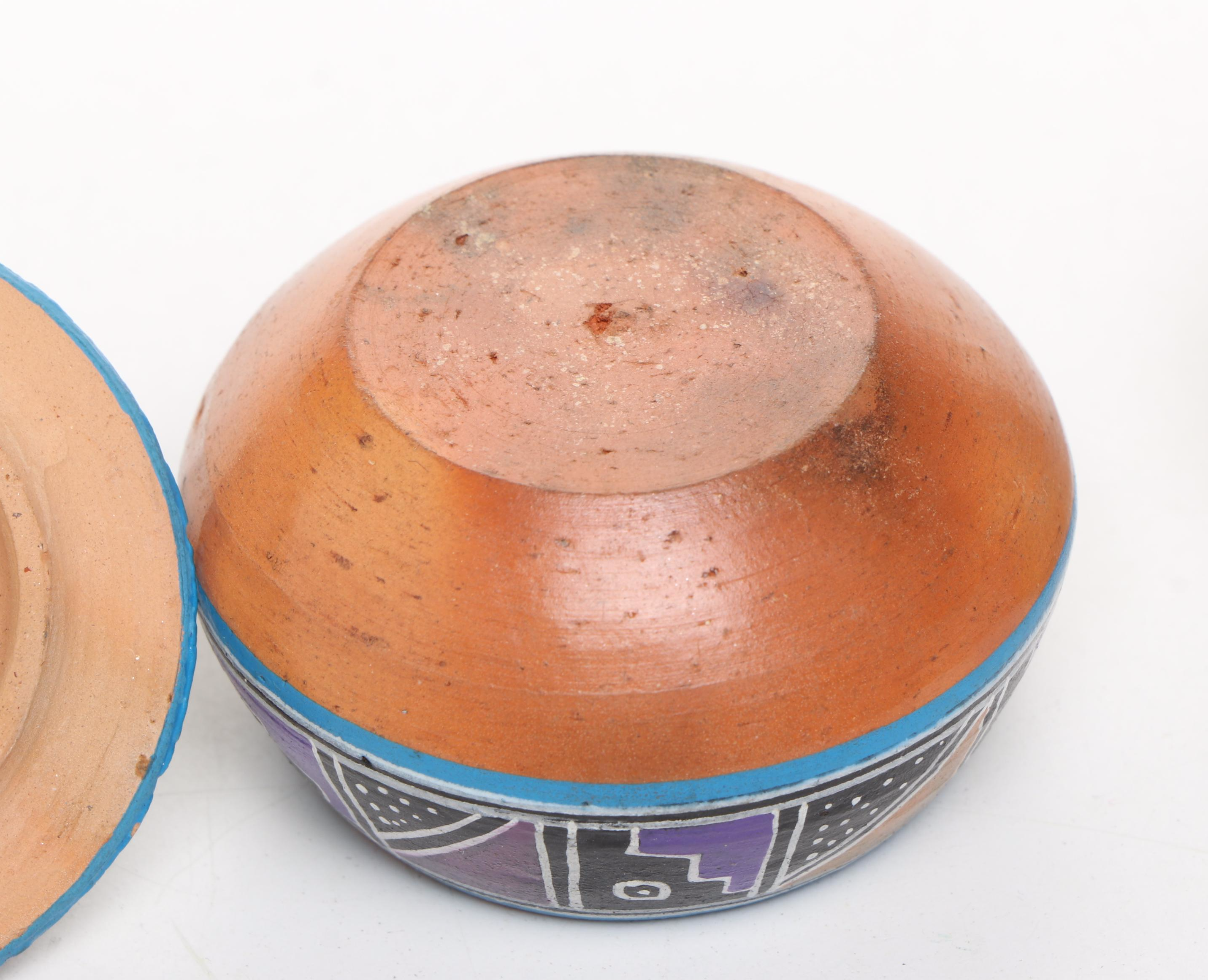 Artist Signed Acoma Ceramic Bud Vase, Low Vessels, and Lidded Bowl