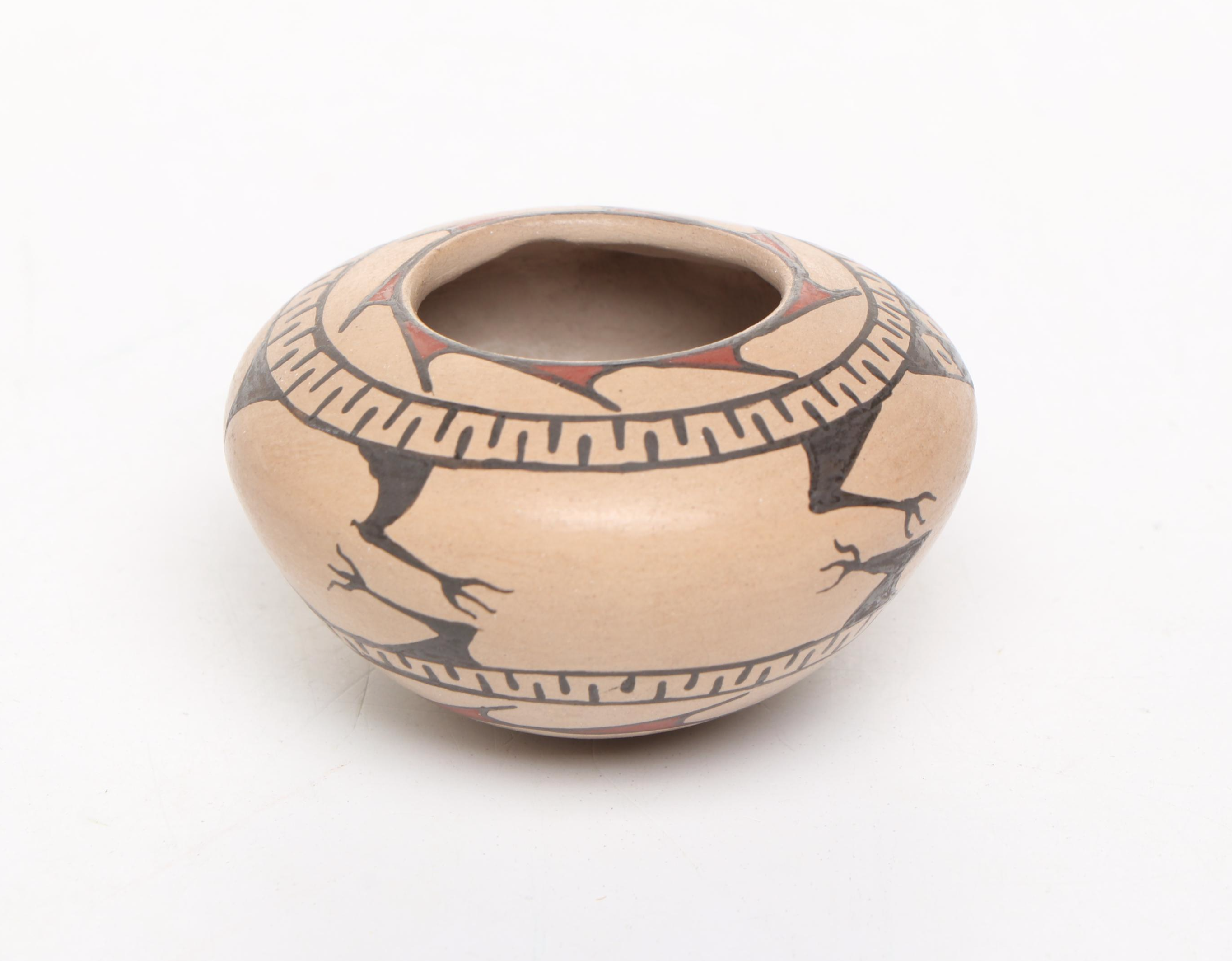 Artist Signed Acoma Ceramic Bud Vase, Low Vessels, and Lidded Bowl