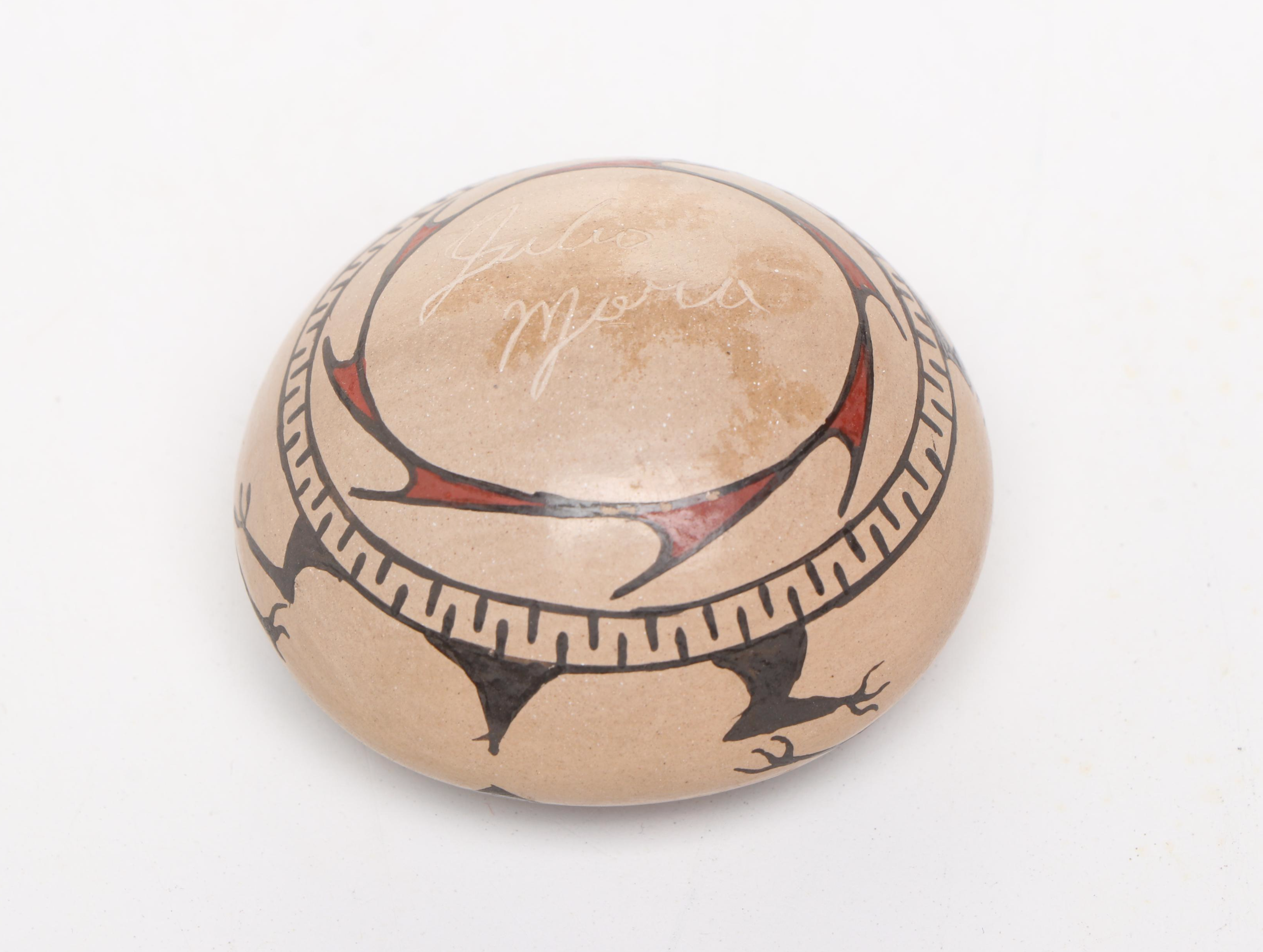 Artist Signed Acoma Ceramic Bud Vase, Low Vessels, and Lidded Bowl