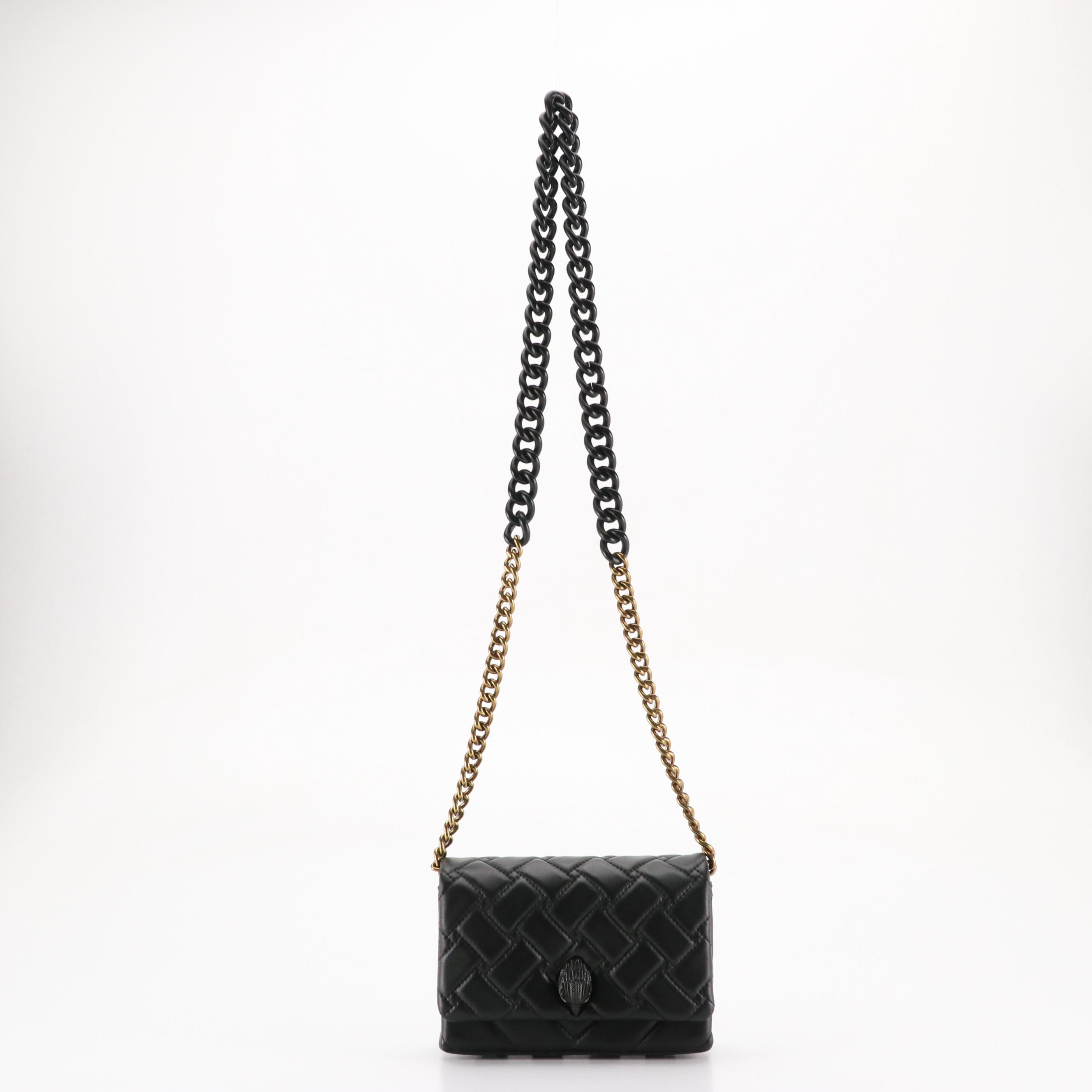 Kurt Geiger "Mini Kensington" Chunky Chain Strap Bag in Black Quilted Leather