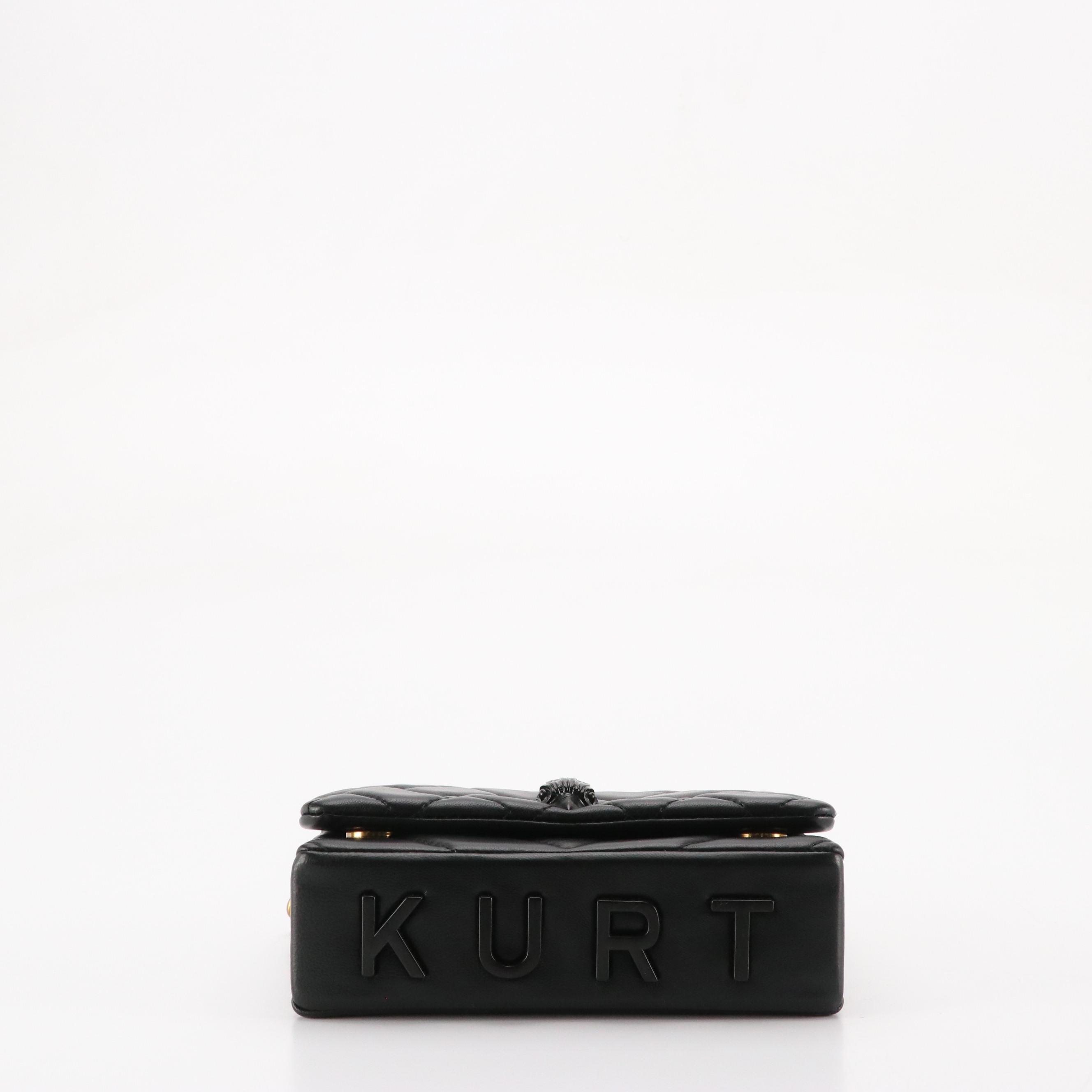 Kurt Geiger "Mini Kensington" Chunky Chain Strap Bag in Black Quilted Leather