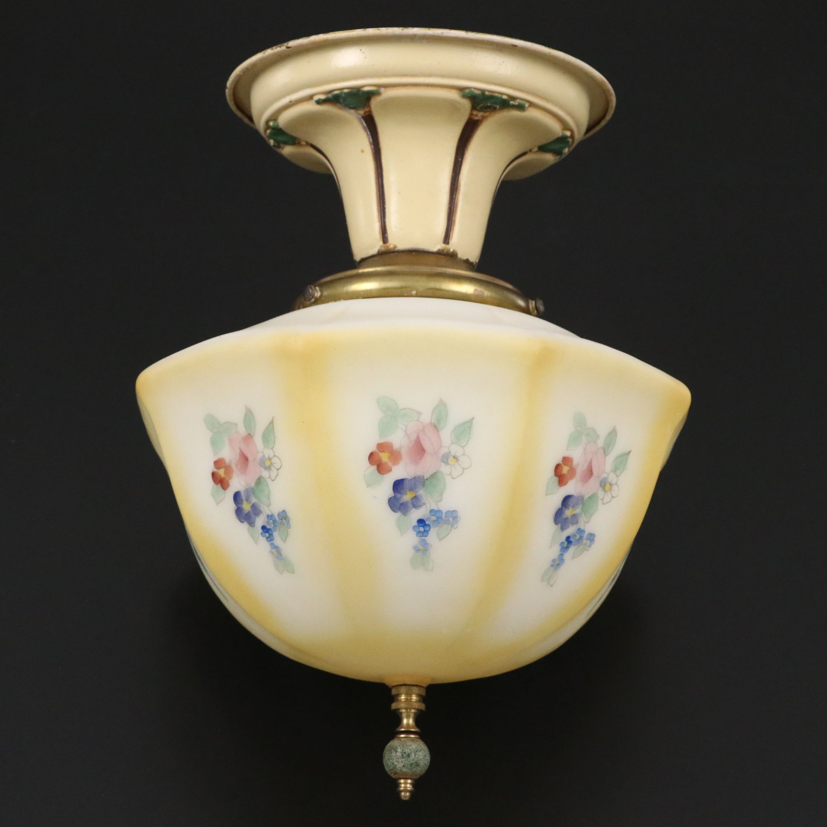 Hand-Painted Metal and Glass Ceiling Light, Early 20th Century