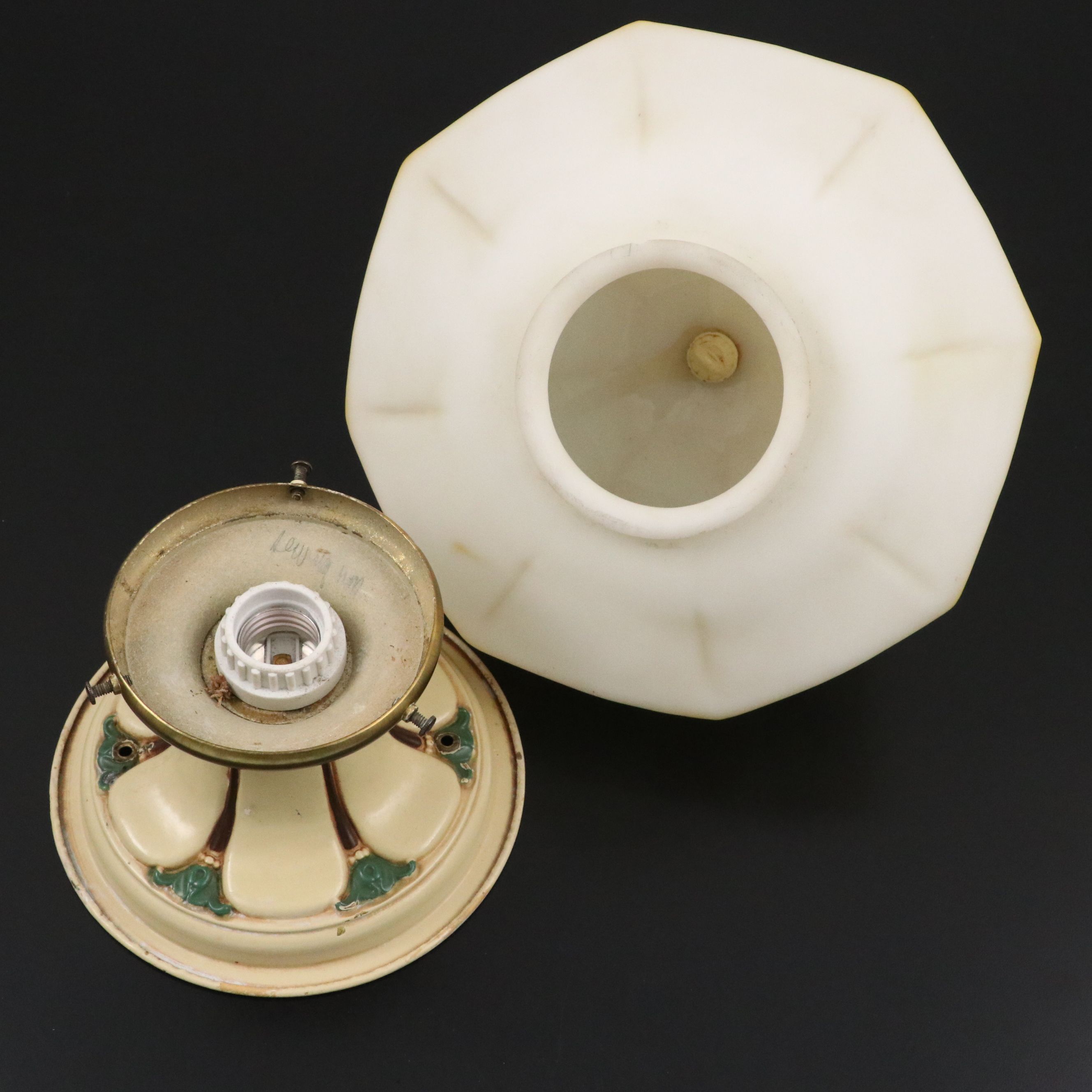 Hand-Painted Metal and Glass Ceiling Light, Early 20th Century