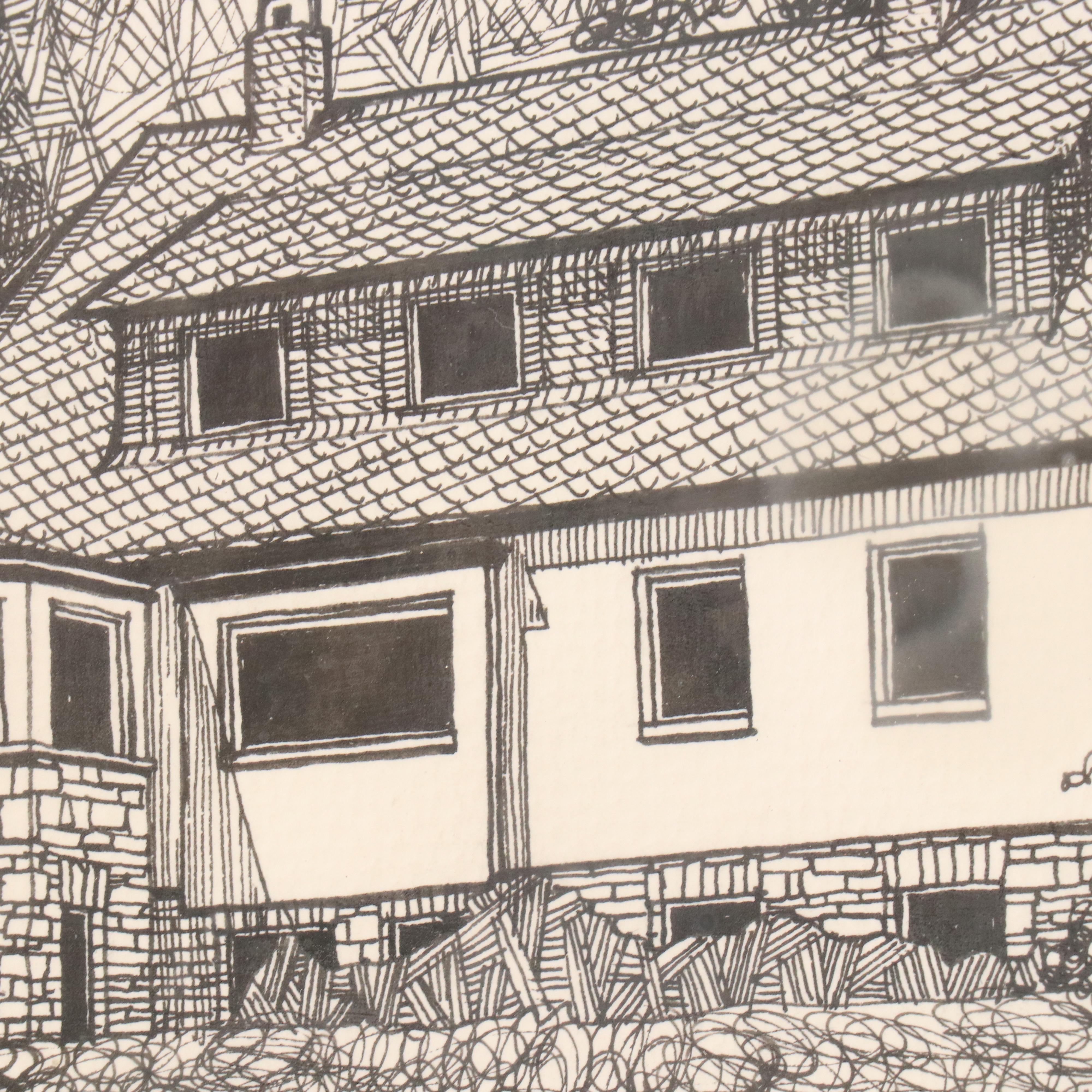Eduard Langham Architectural Pen and Ink Drawings, Late 20th Century
