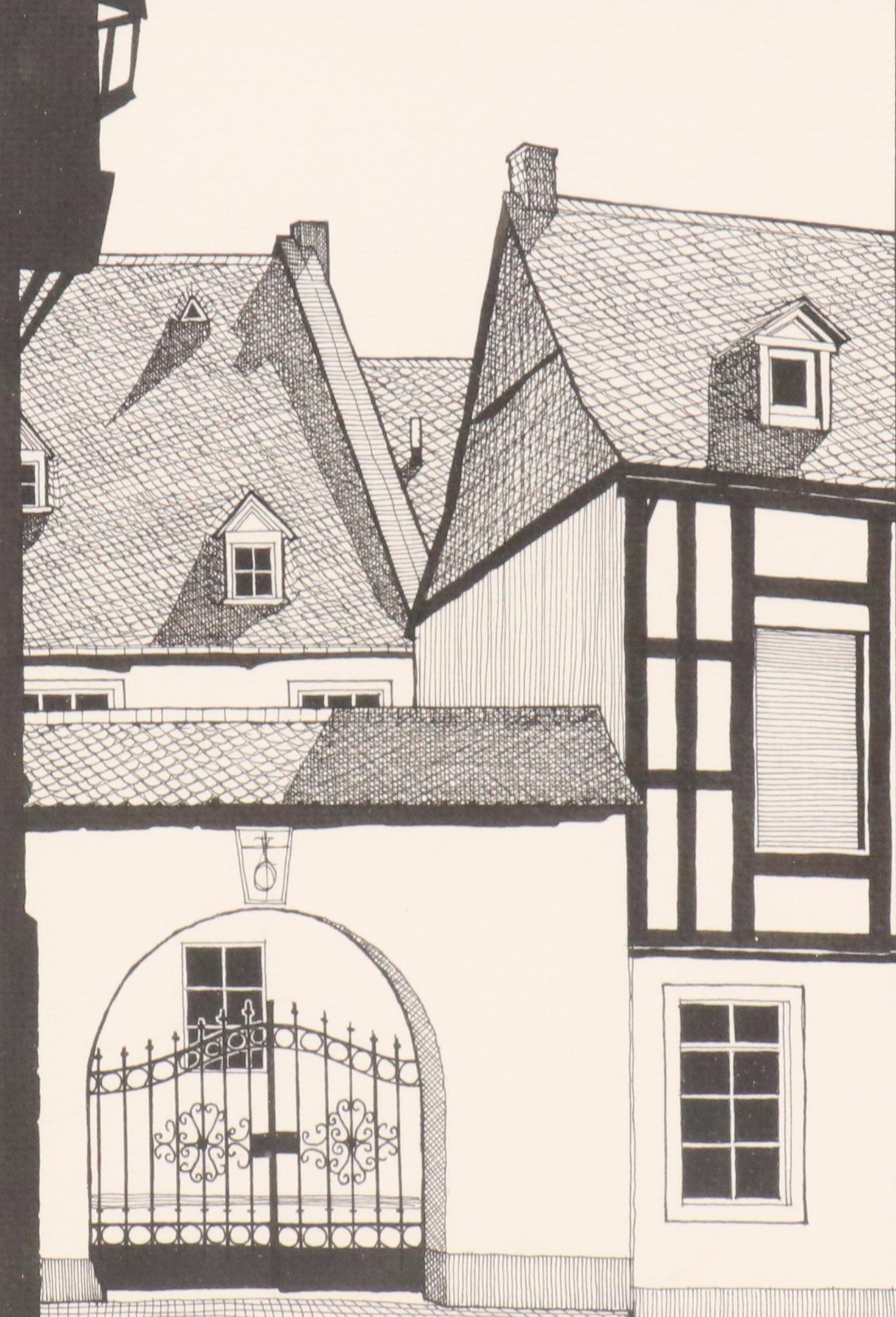 Eduard Langham Architectural Pen and Ink Drawings, Late 20th Century