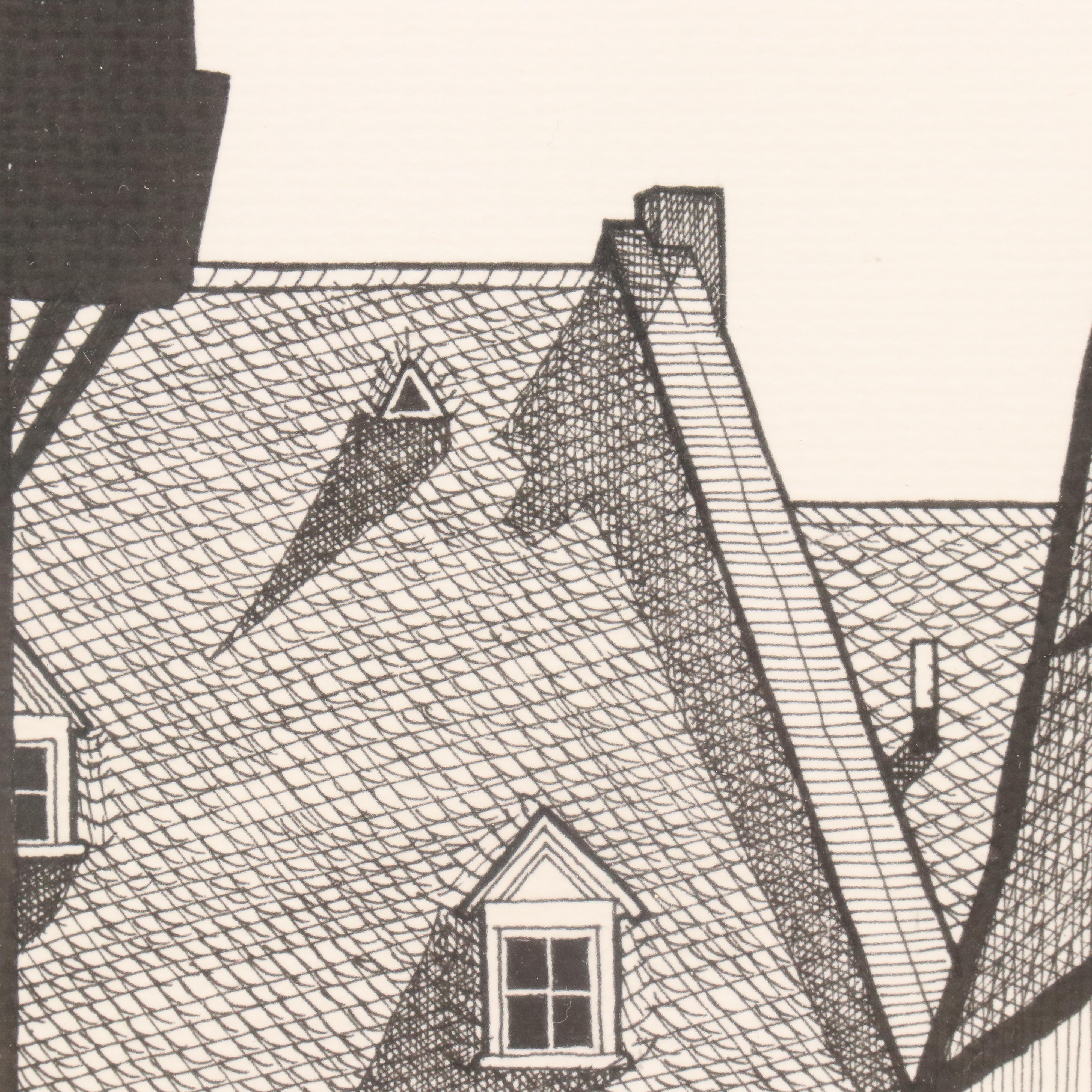 Eduard Langham Architectural Pen and Ink Drawings, Late 20th Century