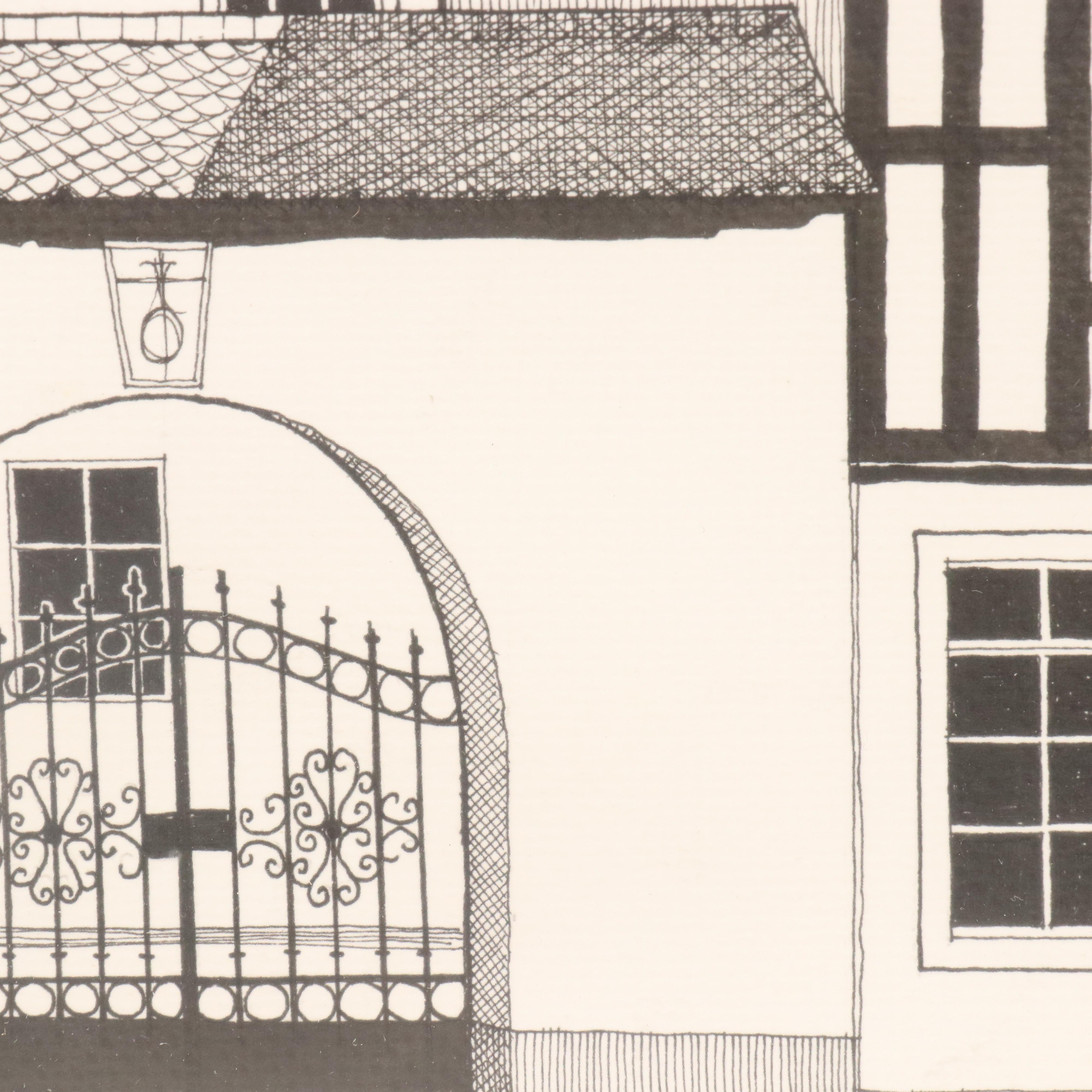 Eduard Langham Architectural Pen and Ink Drawings, Late 20th Century