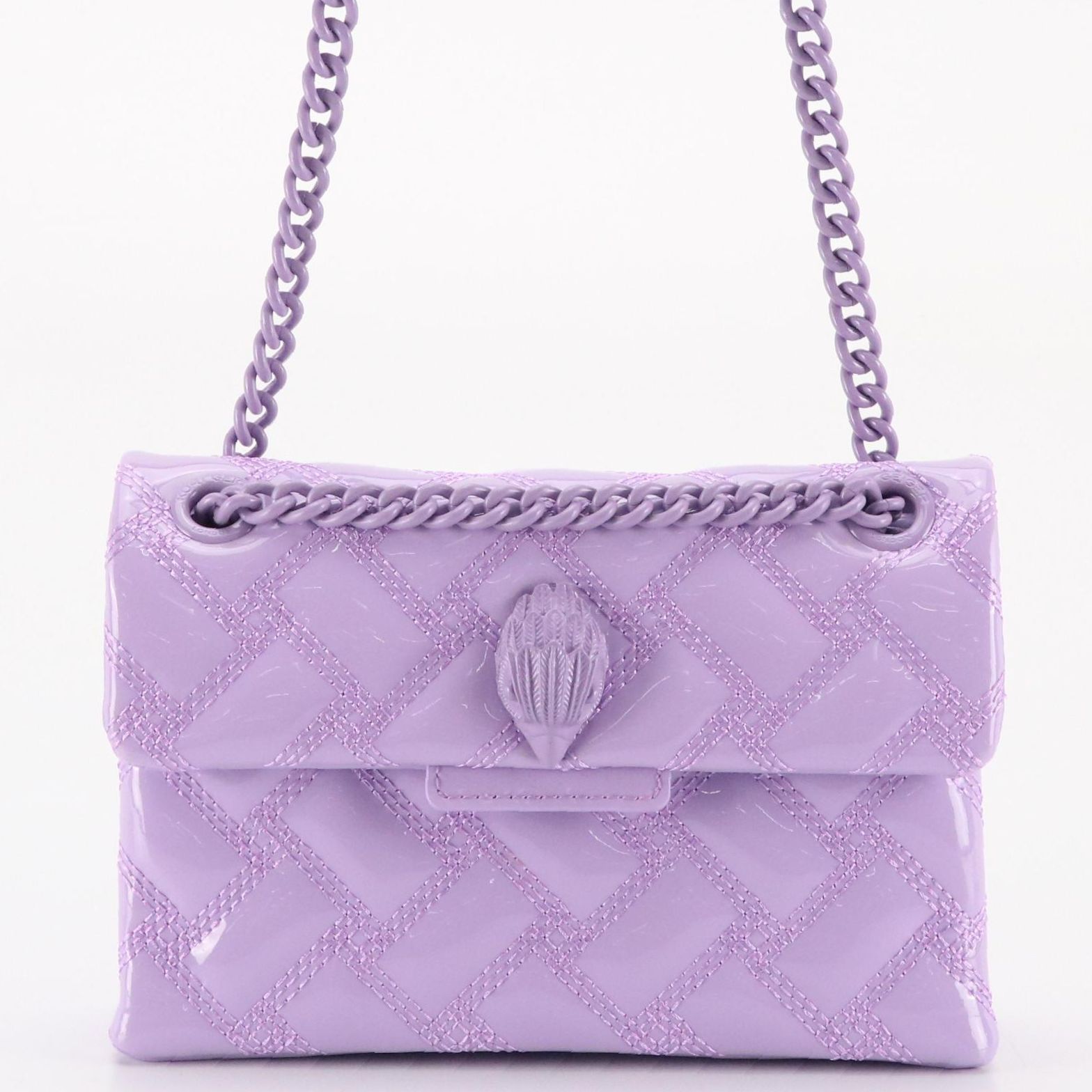 Kurt Geiger "Mini Kensington Drench" Chain Strap Bag in Lilac Patent Leather