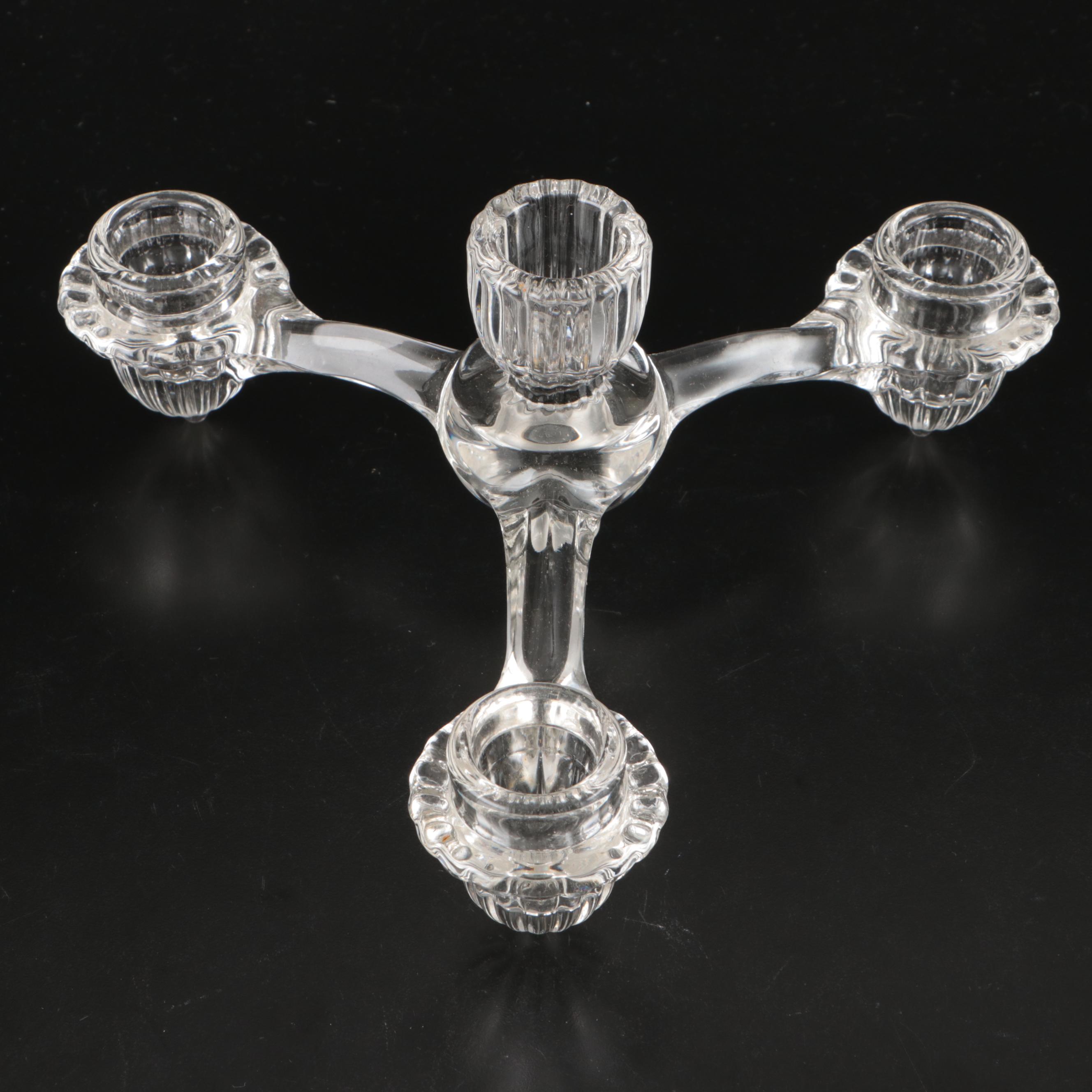 Pair of Cambridge Glass Six-Piece Epergne Sets and Glass Frog