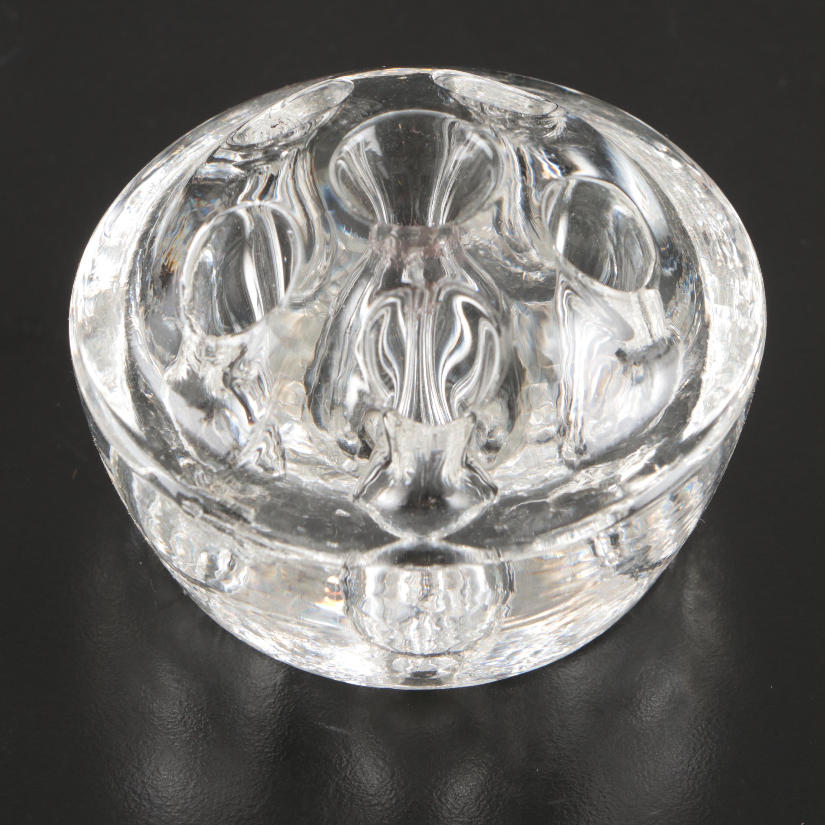 Pair of Cambridge Glass Six-Piece Epergne Sets and Glass Frog