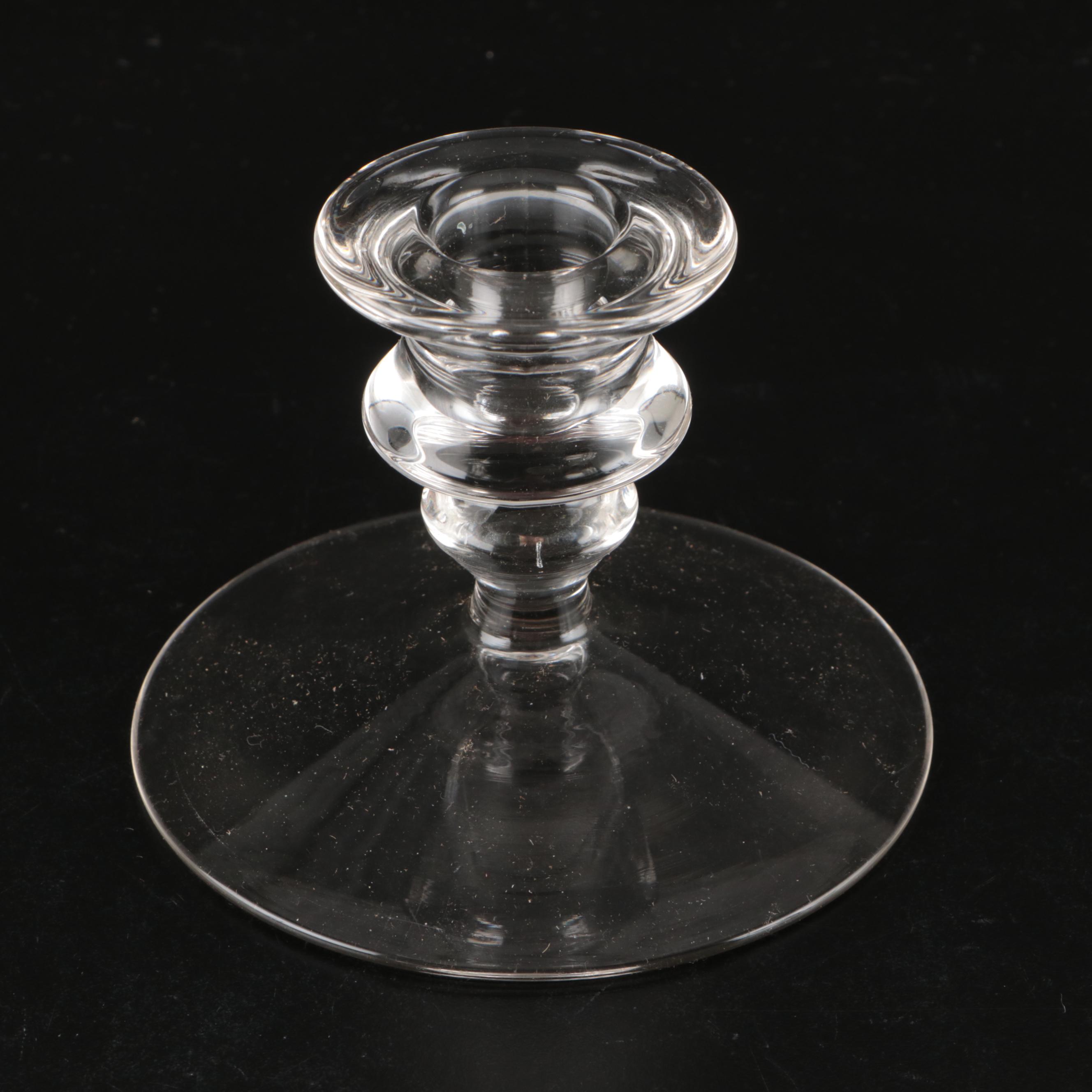 Pair of Cambridge Glass Six-Piece Epergne Sets and Glass Frog