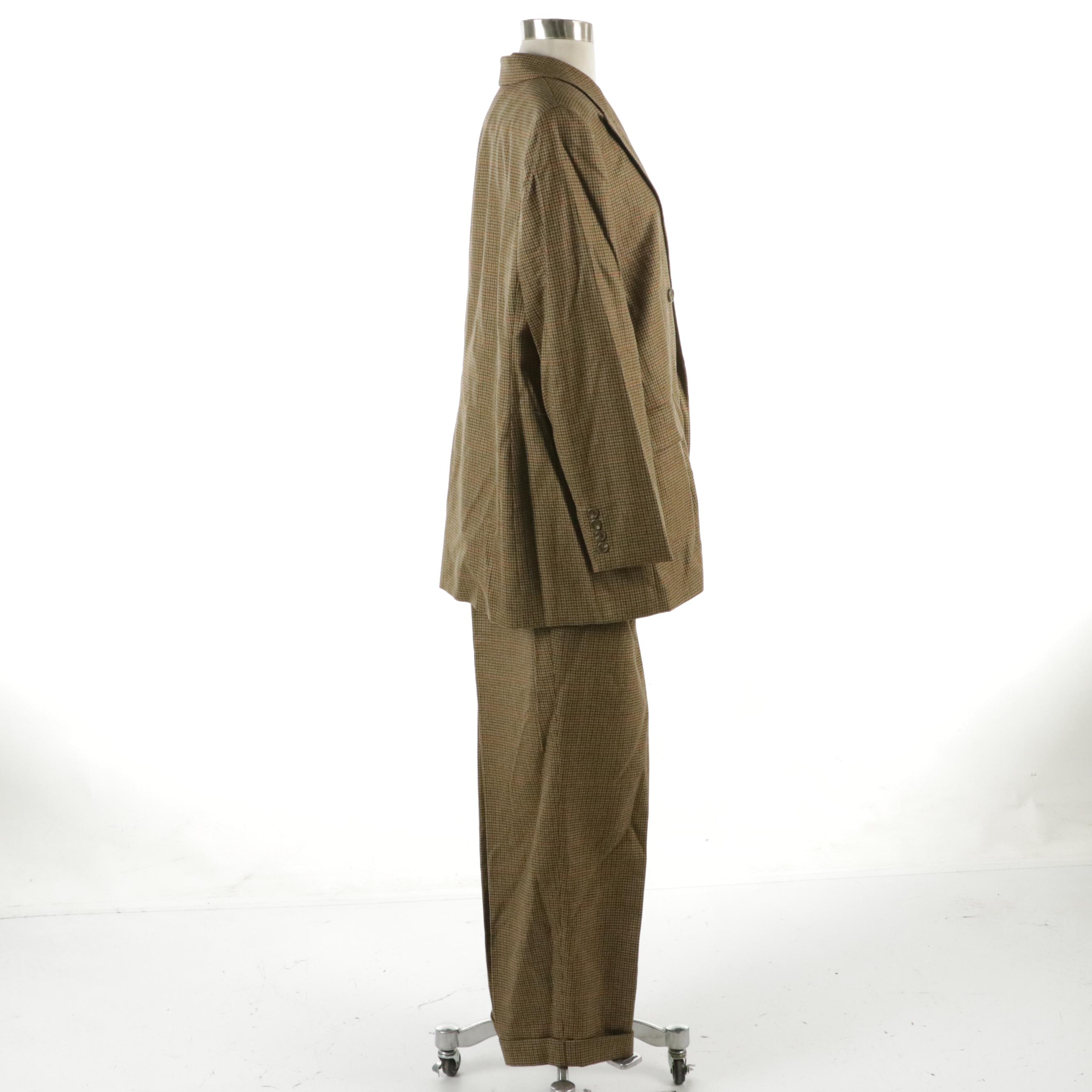 Lauren Ralph Lauren Brown Plaid Houndstooth Wool Suit