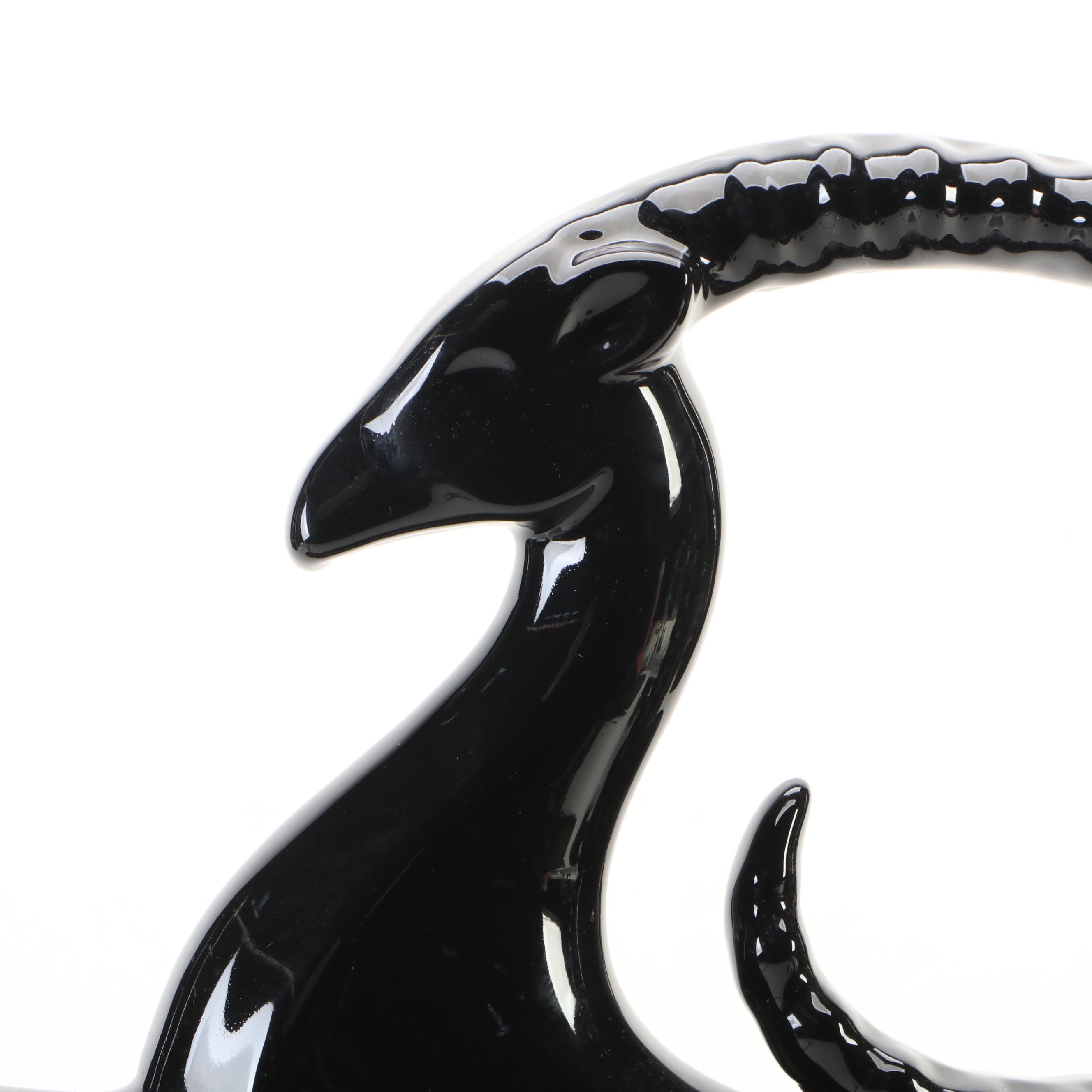 Haeger Pottery Art Deco Style Black Ceramic Leaping Gazelle, 1993