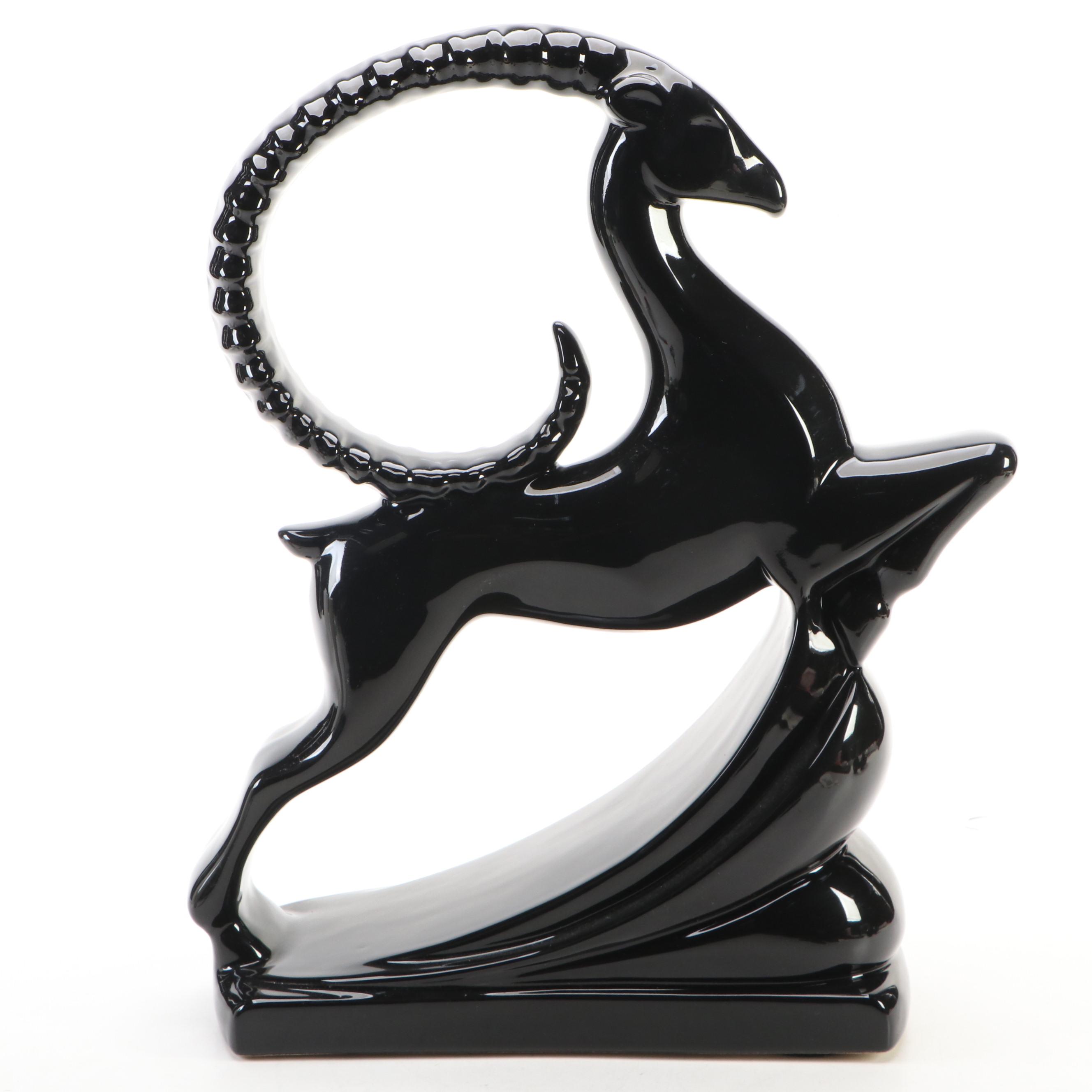 Haeger Pottery Art Deco Style Black Ceramic Leaping Gazelle, 1993