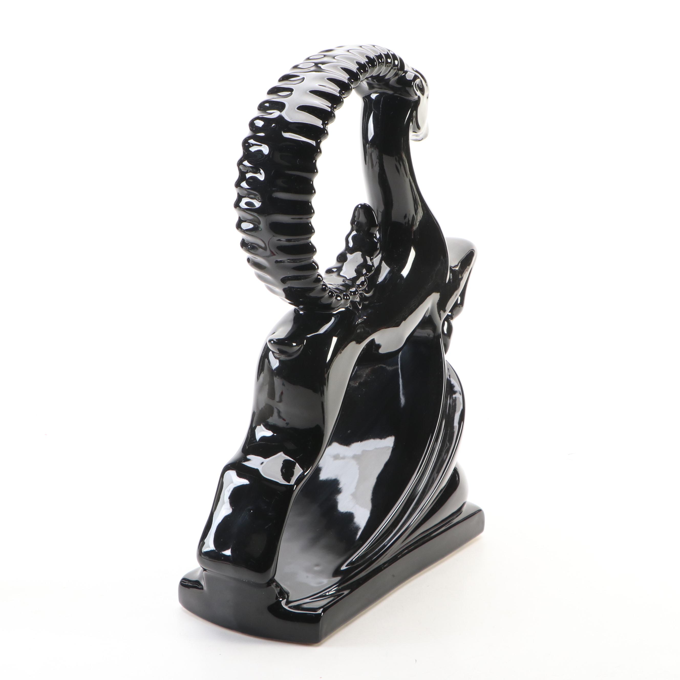 Haeger Pottery Art Deco Style Black Ceramic Leaping Gazelle, 1993