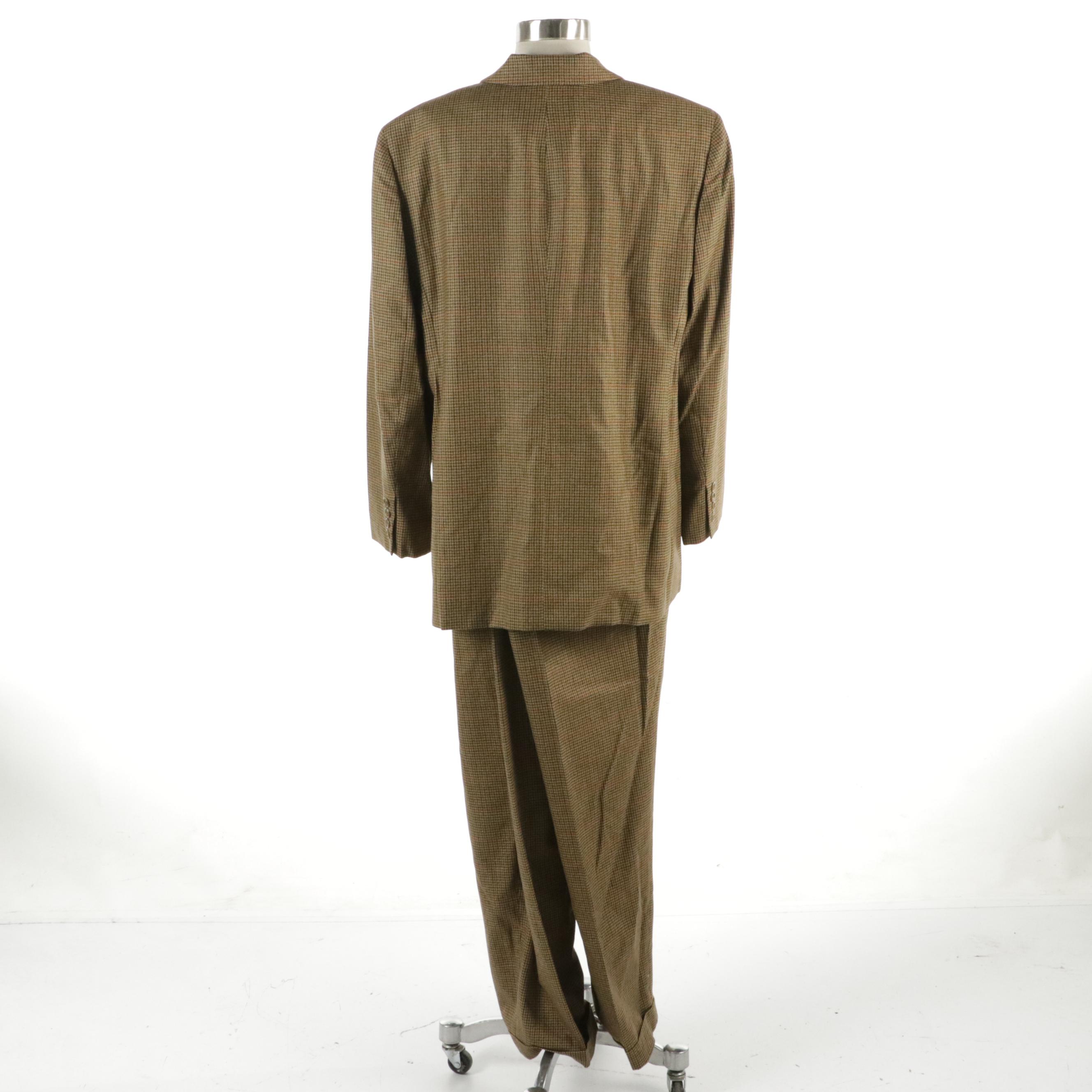Lauren Ralph Lauren Brown Plaid Houndstooth Wool Suit