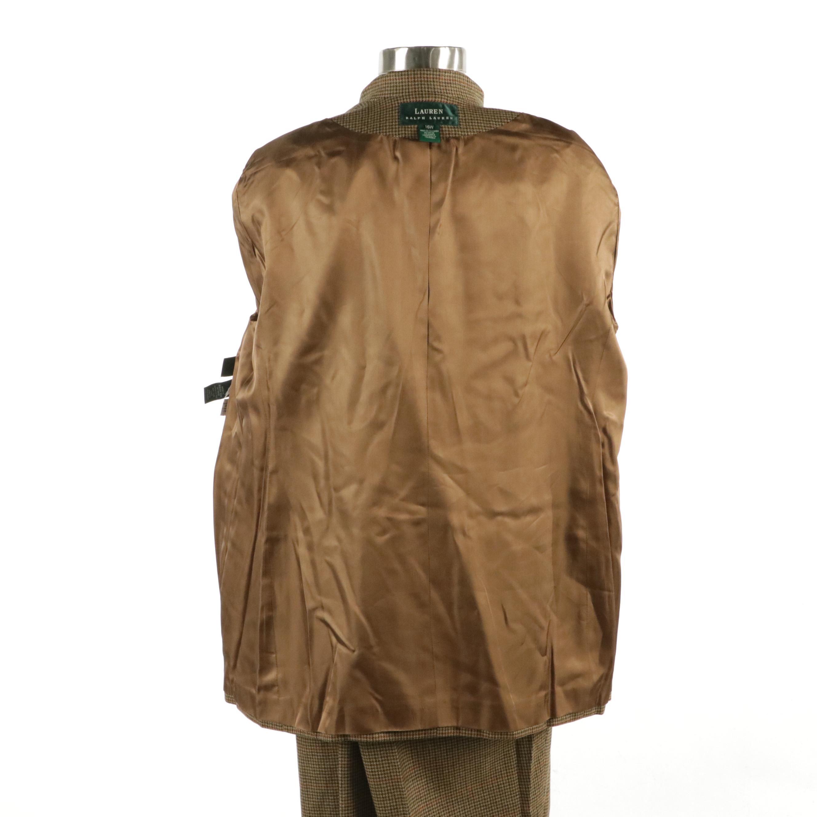 Lauren Ralph Lauren Brown Plaid Houndstooth Wool Suit