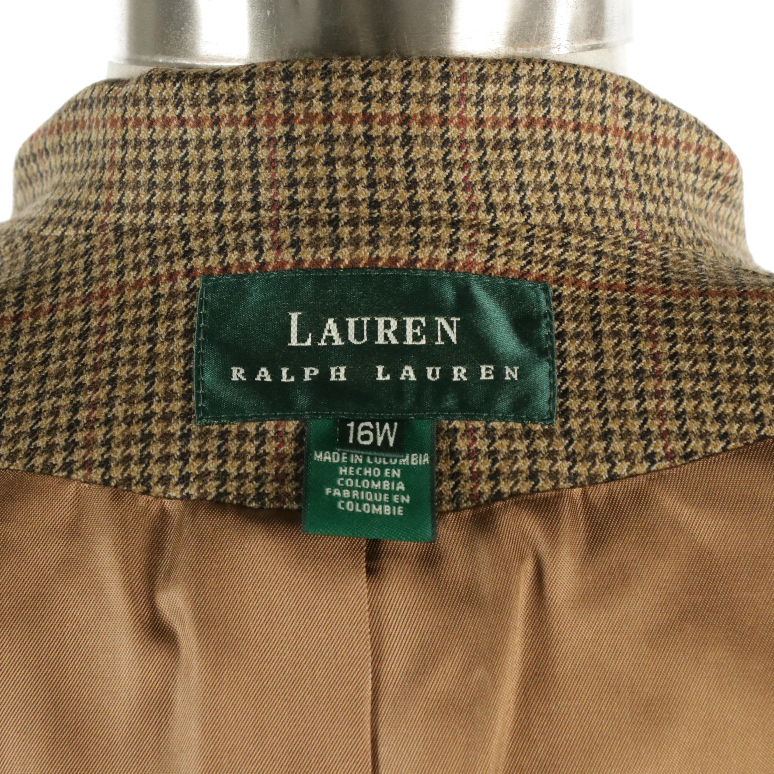 Lauren Ralph Lauren Brown Plaid Houndstooth Wool Suit