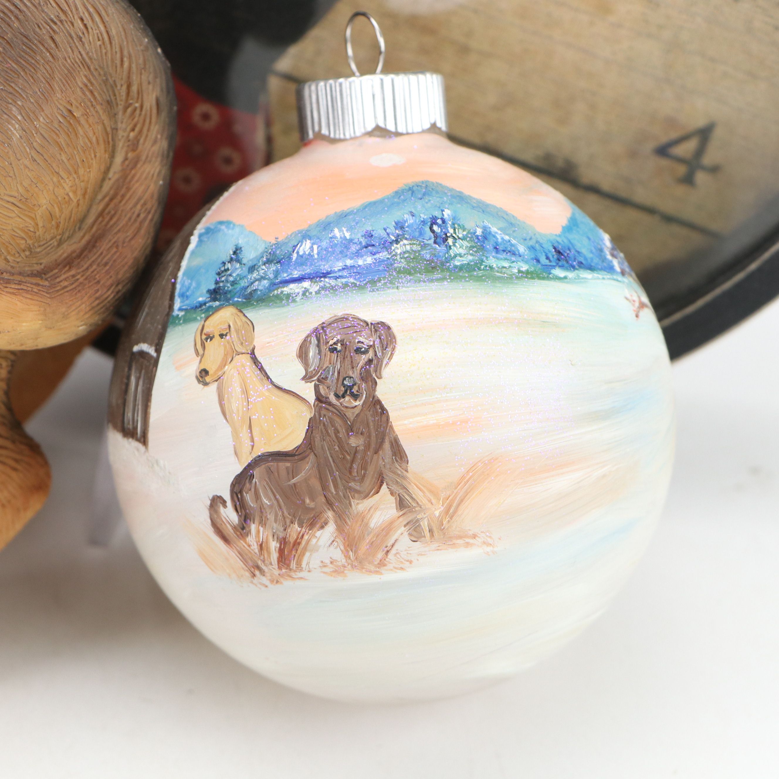 Christmas Dressed and Other Dog Figurines with Books and Other Décor