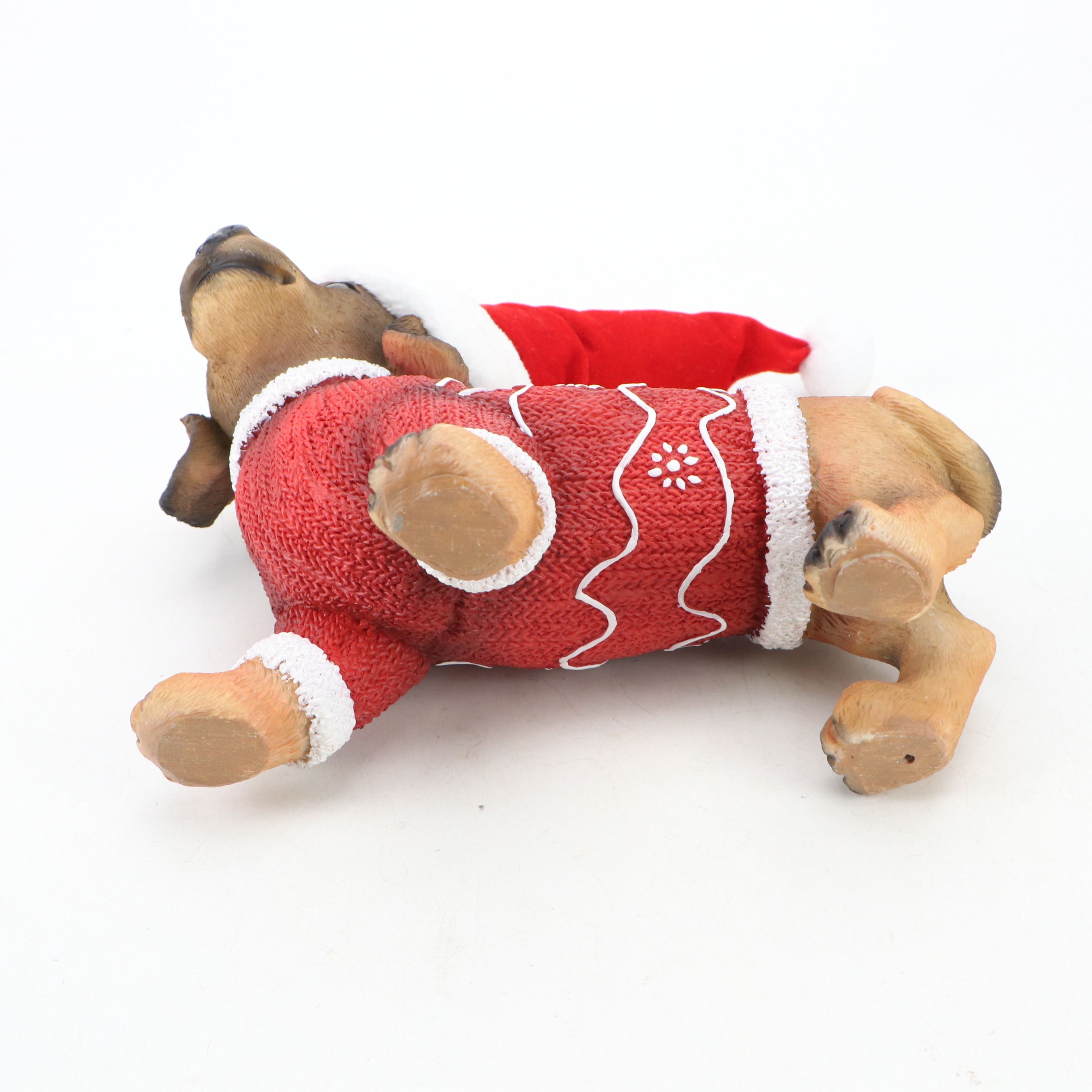 Christmas Dressed and Other Dog Figurines with Books and Other Décor