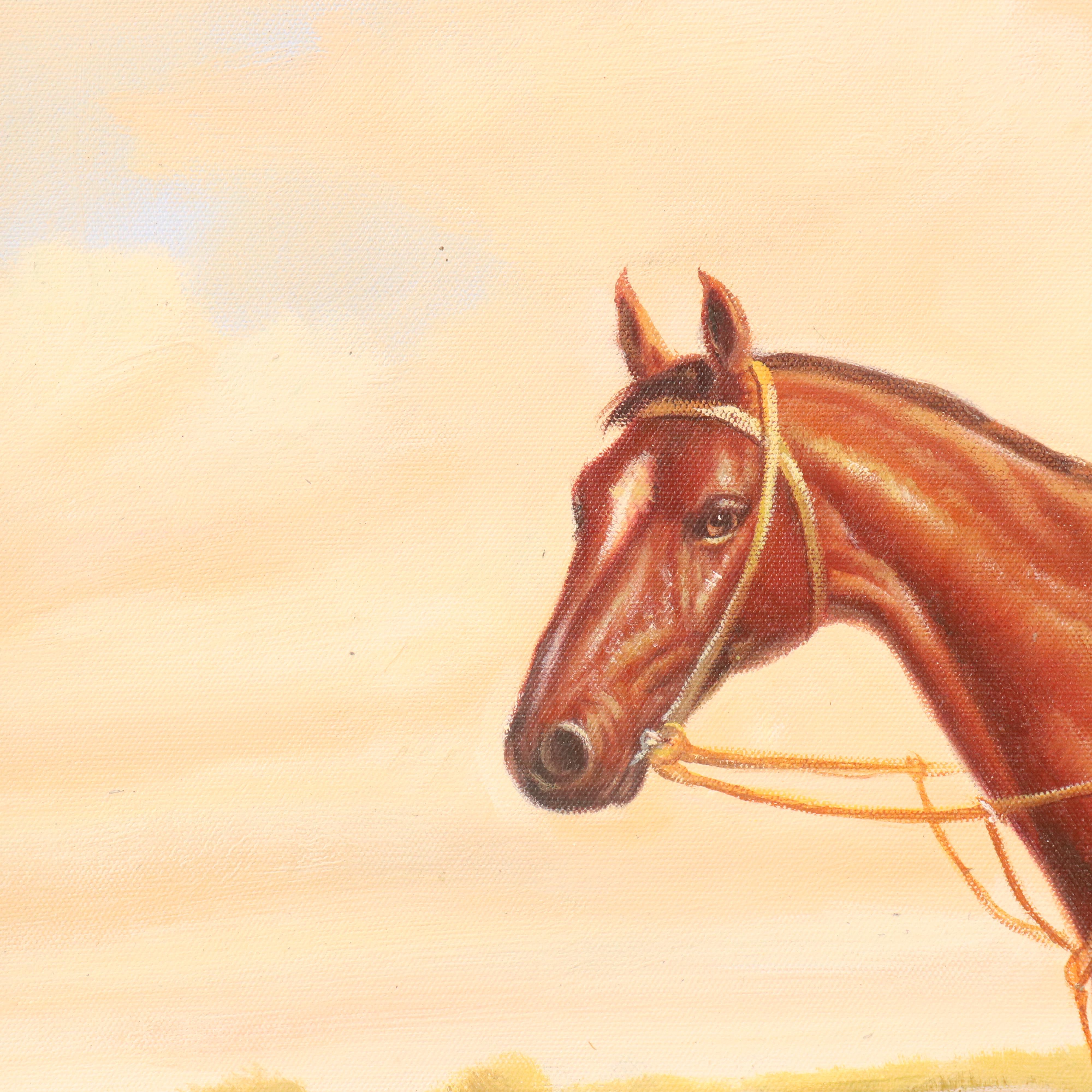 Thoroughbred Horse and Jockey Equestrian Oil Painting, 21st Century