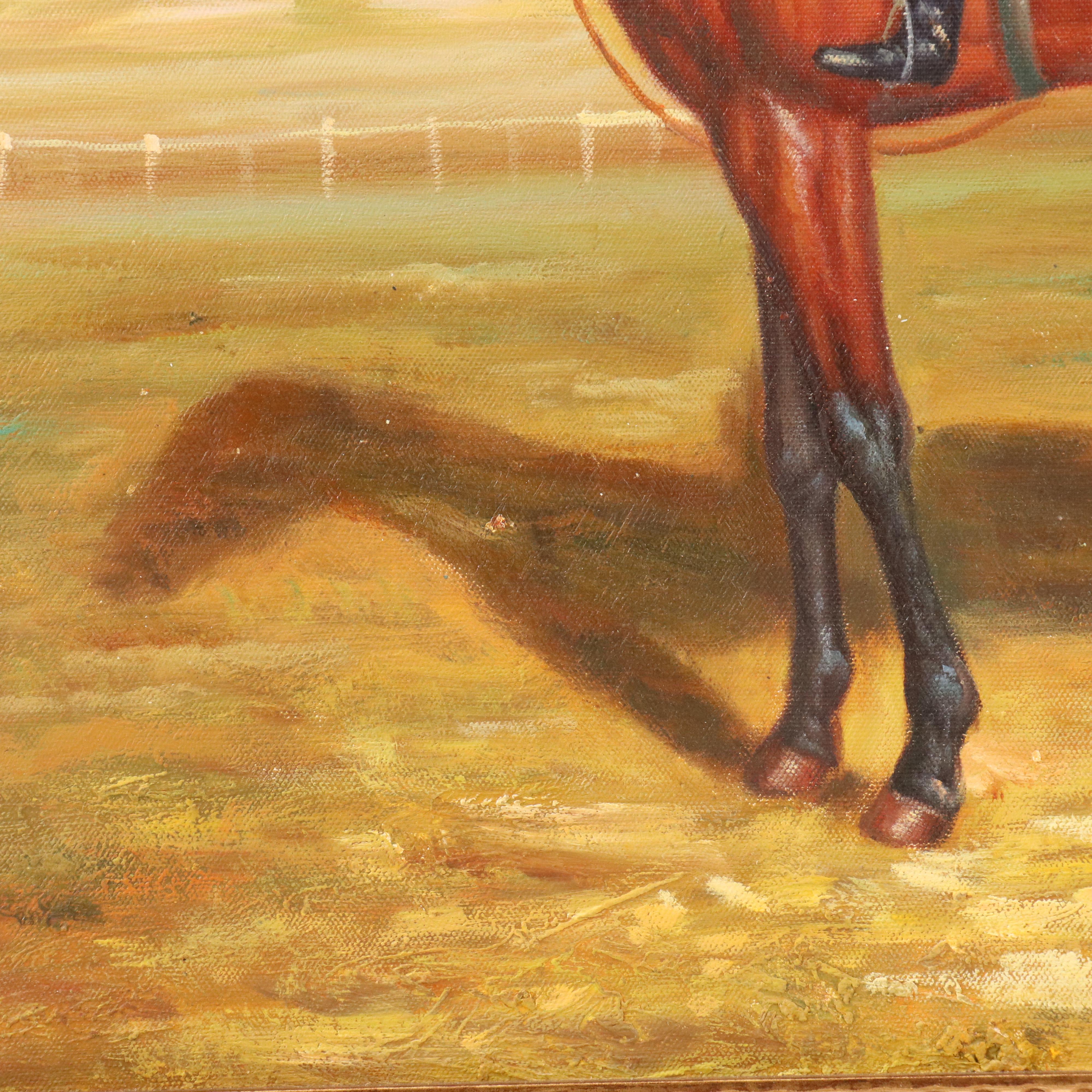 Thoroughbred Horse and Jockey Equestrian Oil Painting, 21st Century