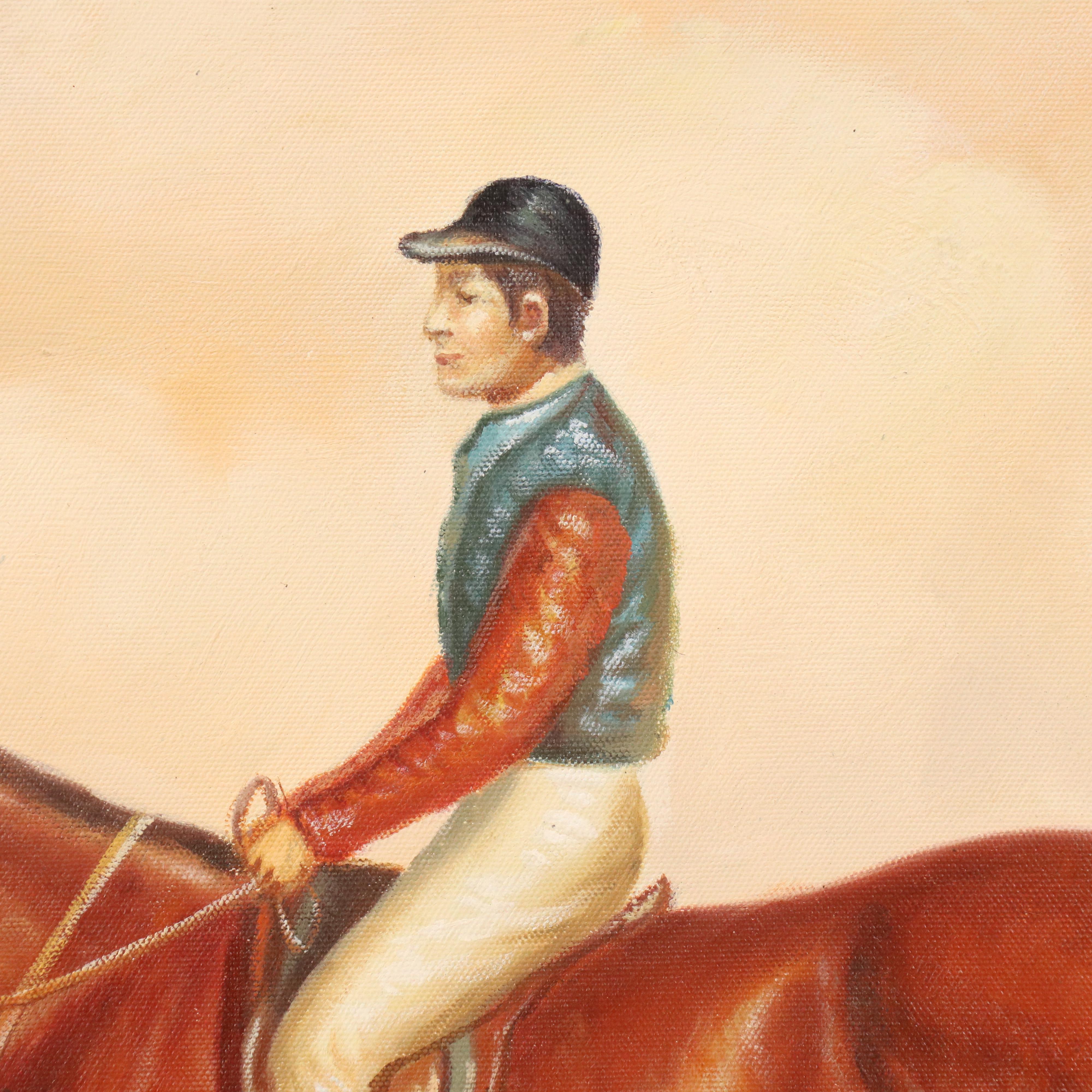 Thoroughbred Horse and Jockey Equestrian Oil Painting, 21st Century