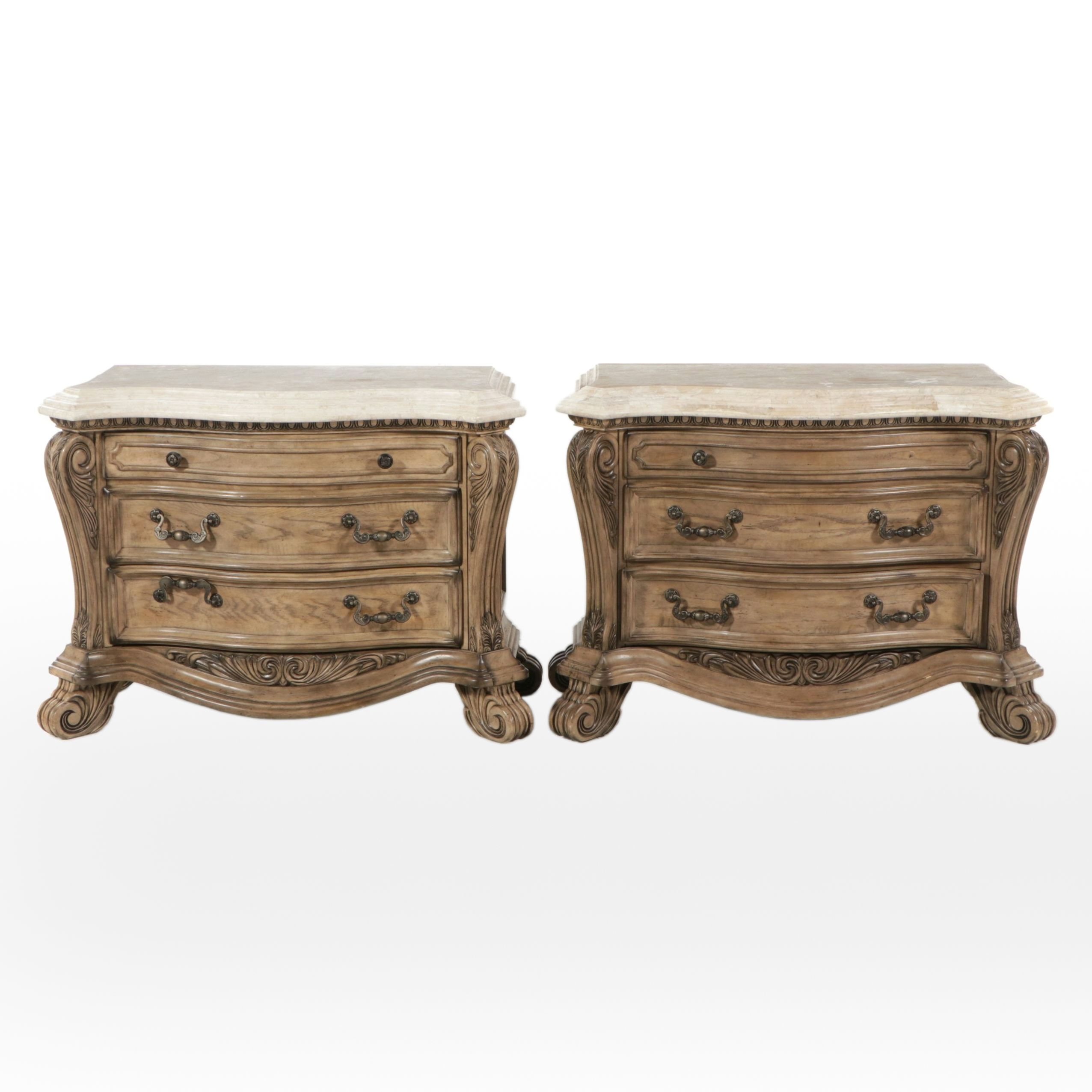 Pair of Michael Amini "Villa di Como" Marble Top Painted Wood Bachelor's Chests