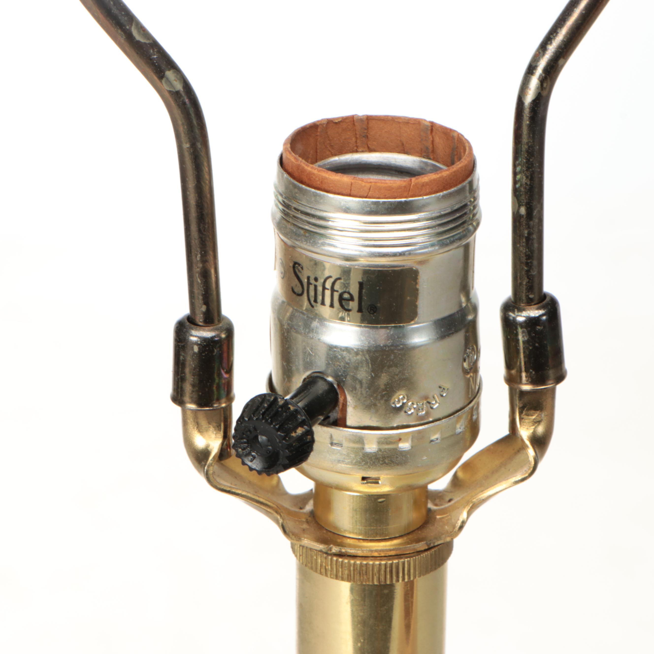 Stiffel Lacquered Brass Table Lamp with Pleated Fabric Shade