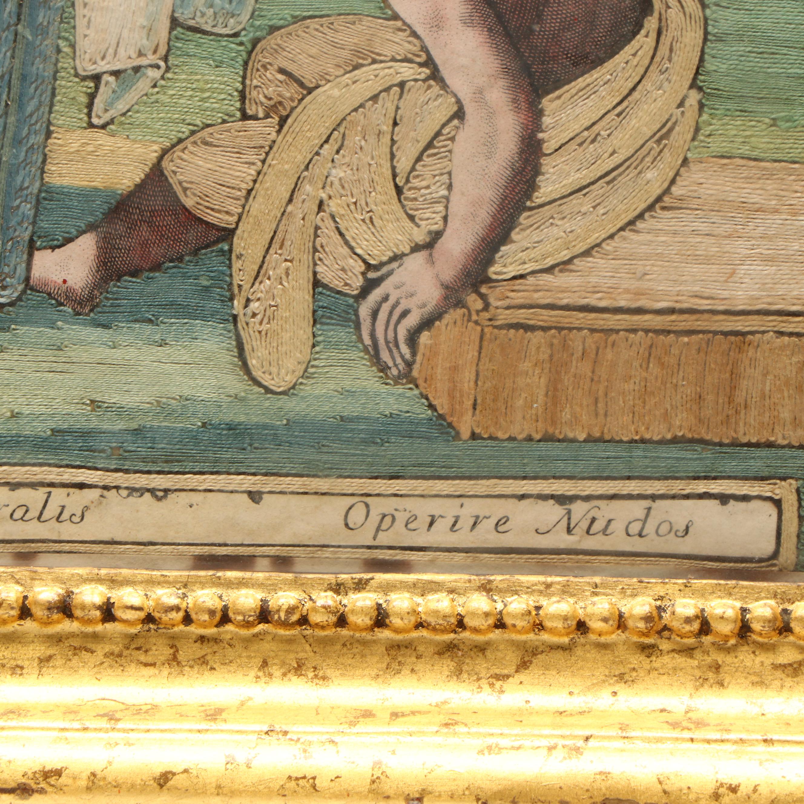 Antique English Embroidery "The Work of Corporal Mercy", 19th Century