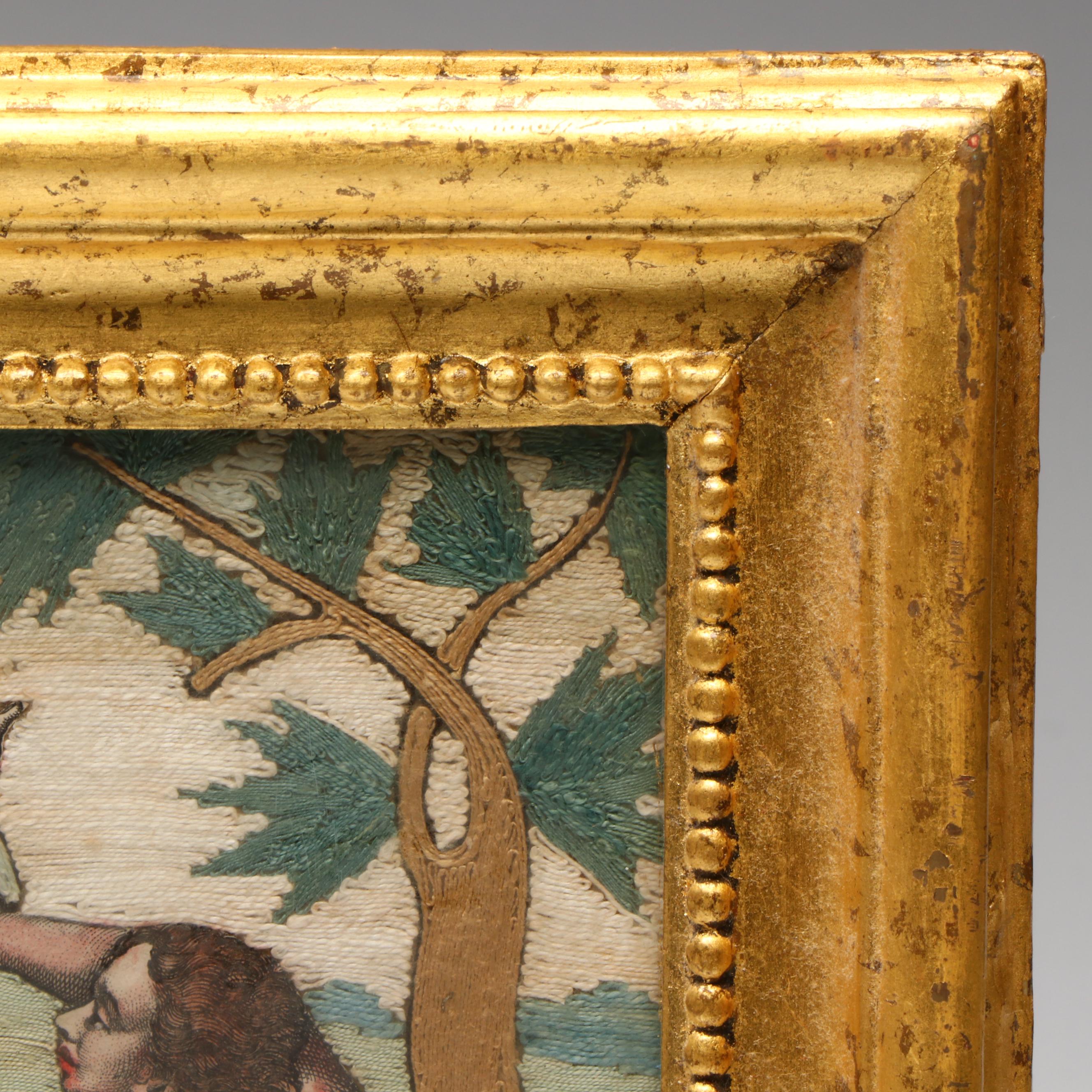 Antique English Embroidery "The Work of Corporal Mercy", 19th Century