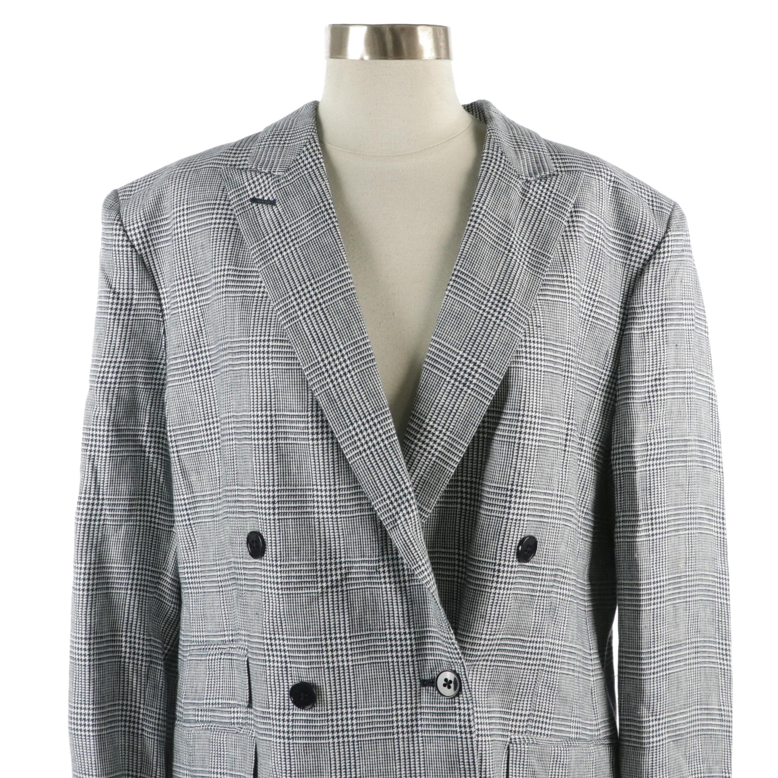 Lauren Ralph Lauren Navy Houndstooth Plaid Linen Suit, With Tags